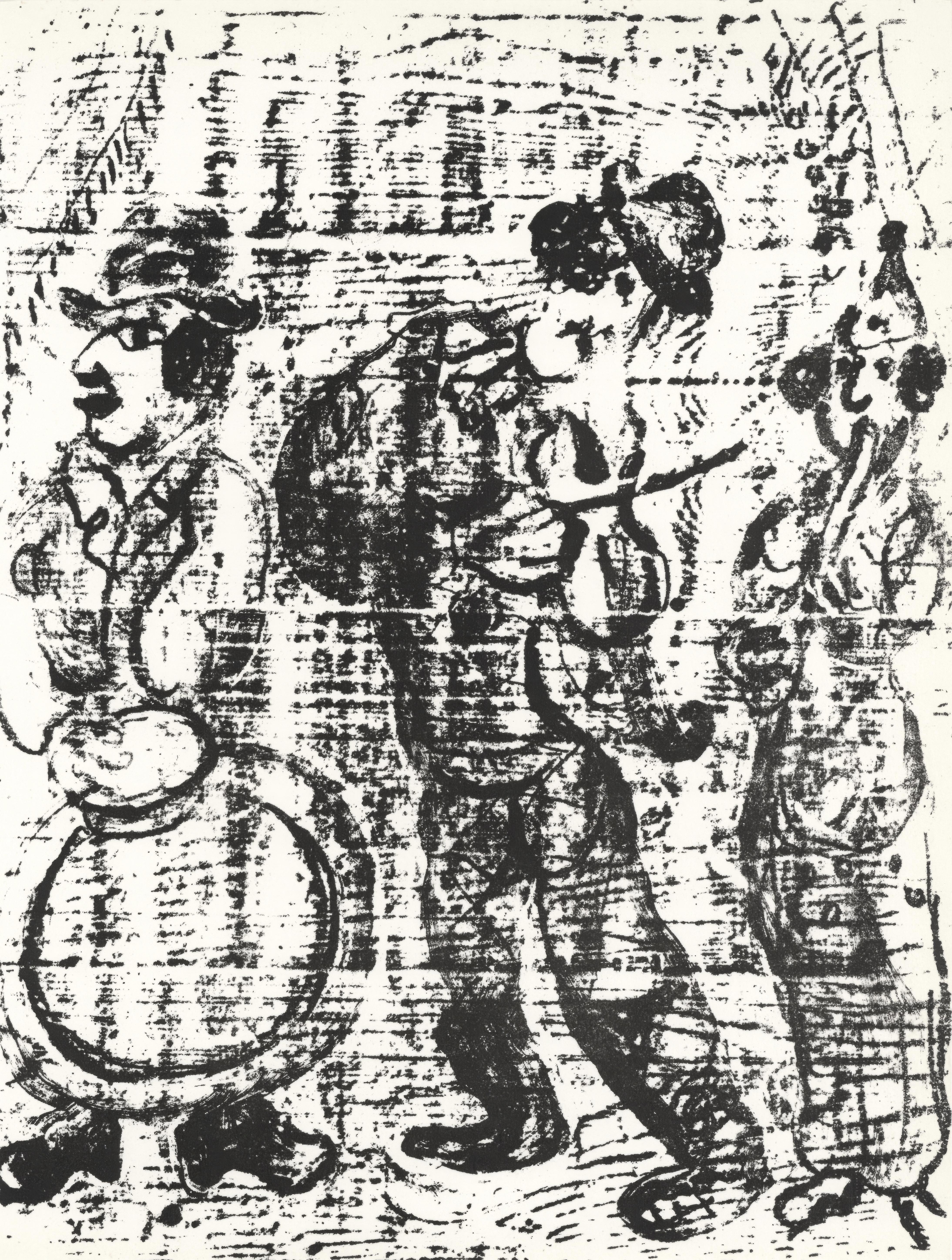 This exquisite lithograph by Marc Chagall (1887–1985), titled Le musiciens vagabonds (The Wandering Musicians), from Chagall Lithographe II (Chagall Lithographer II), originates from the September 1963 issue published by Andre Sauret, Editeur,