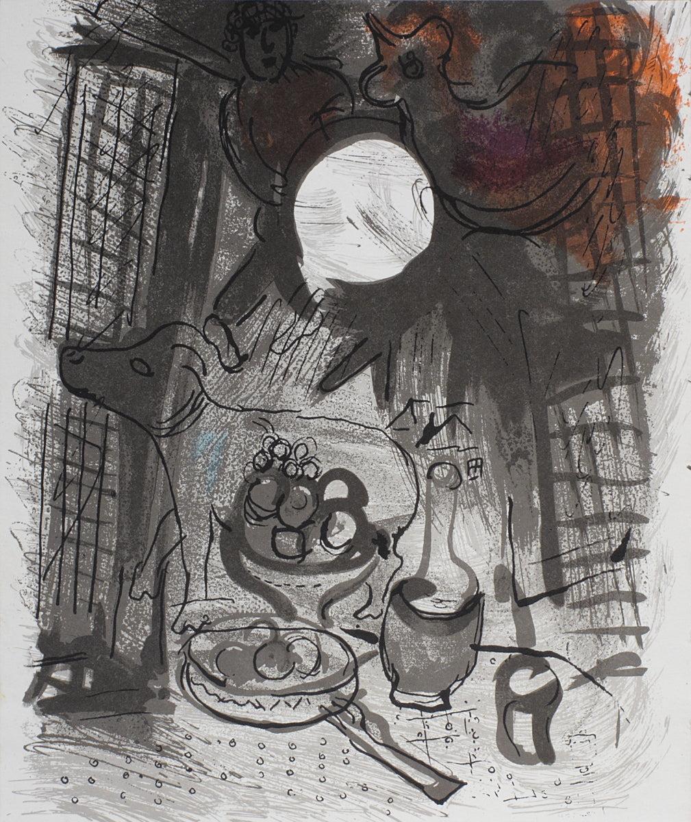 Paper Size: 9 x 8 inches ( 22.86 x 20.32 cm )
Image Size: 9 x 8 inches ( 22.86 x 20.32 cm )
Framed: No
Condition: A-: Near Mint, very light signs of handling

Additional Details: Lithograph page from Chagall book, measures 9 x 8 inches. Sauret