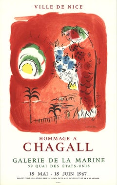 Marc Chagall-Ville De Nice-30" x 18.5"-Lithograph-1967-Modernism-Multicolor, Red