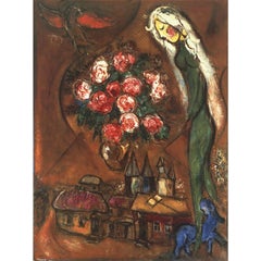 Marc Chagall 'Woman with Bouquet Above the Town' 2007- Offset Lithograph