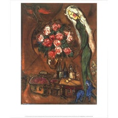 Marc Chagall « Femme avec un bouquet au-dessus de la ville » 2007 - Lithographie offset