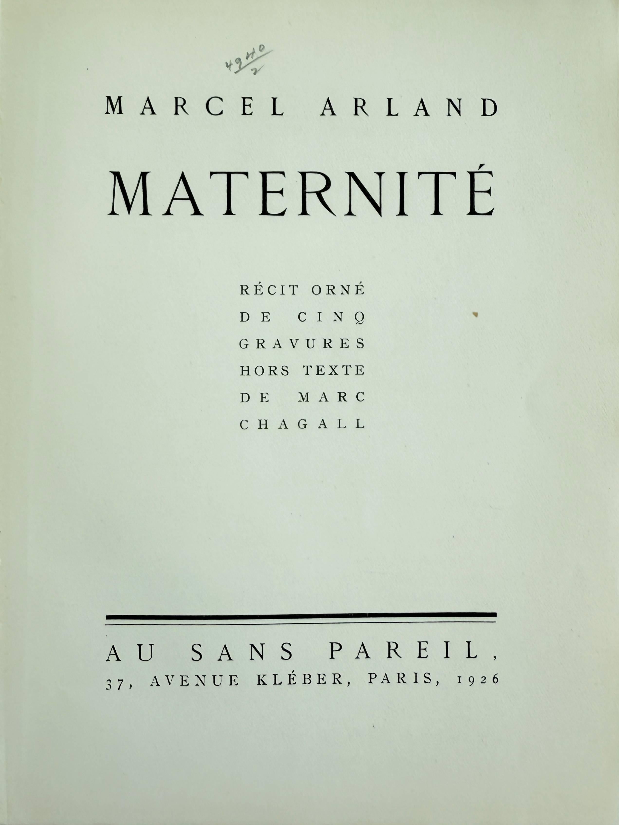 Marc Chagall (1887-1985) - Maternité

Suite de 5 gravures de 1926.

L'édition n° 953 sur 960, sur papier Lafuma de Voiron.

Dimensions de l'œuvre : 22 x 17,5 cm.

Éditeur : Au Sans Pareil, Paris.

Référence : Cramer 5.

L'œuvre est en excellent état.
