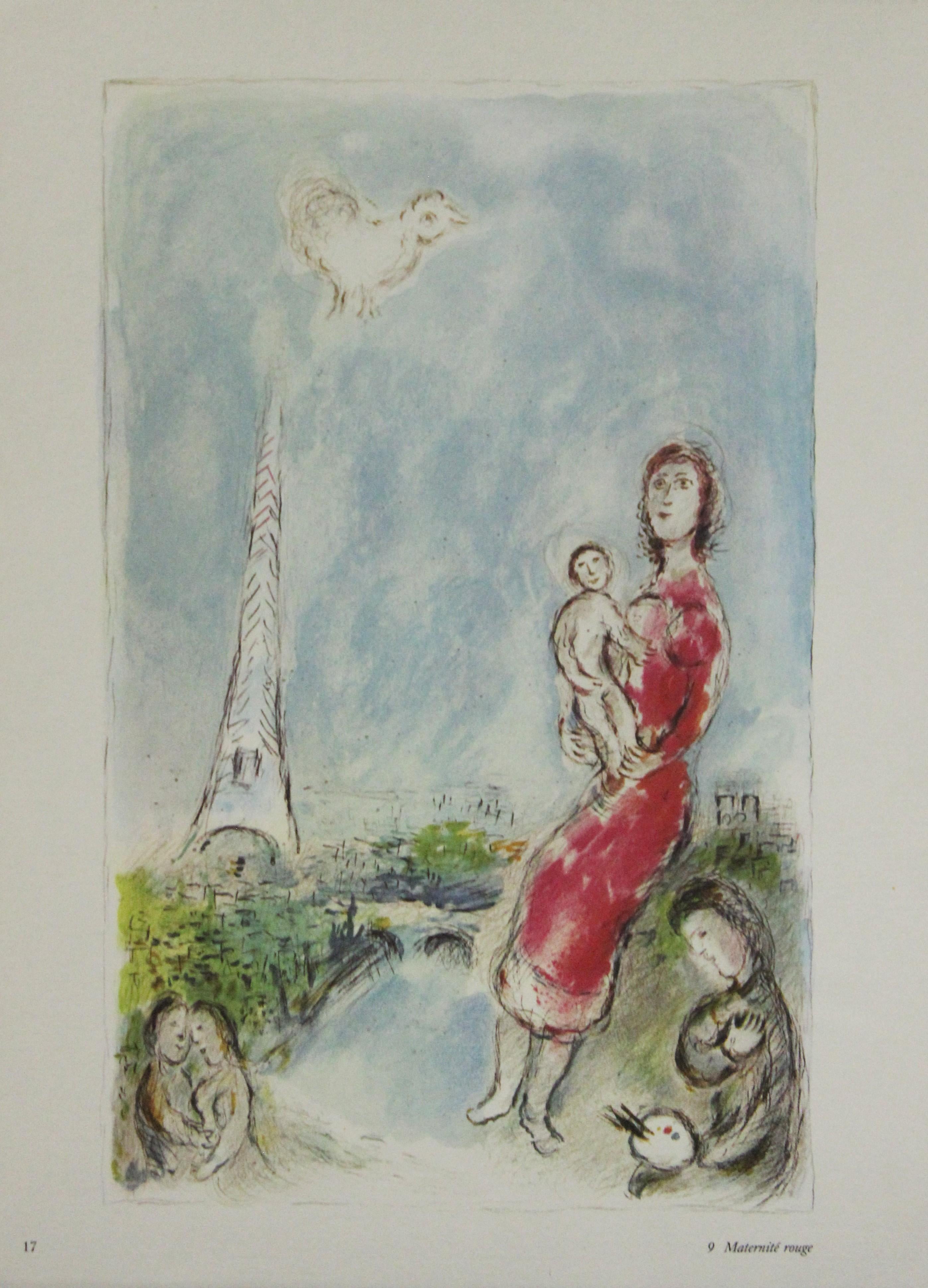 Maternite Rouge & Le Bouquet Rose: Lithographs from Derriere Le Miroir - Gray Figurative Print by Marc Chagall