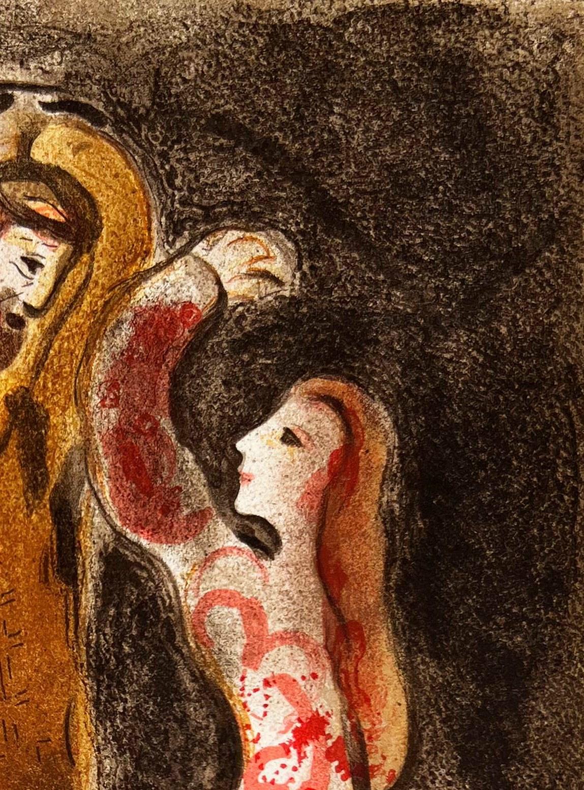 Meeting of Ruth and Boaz - Brown Figurative Print by Marc Chagall