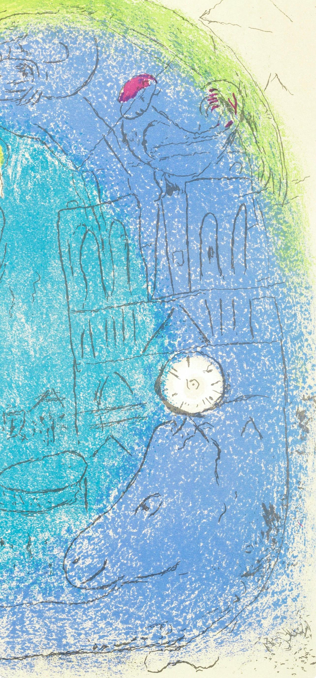 Mère et enfant devant à Nôtre-Dame (Cramer 23; Mourlot 82), Verve - Blue Figurative Print by Marc Chagall