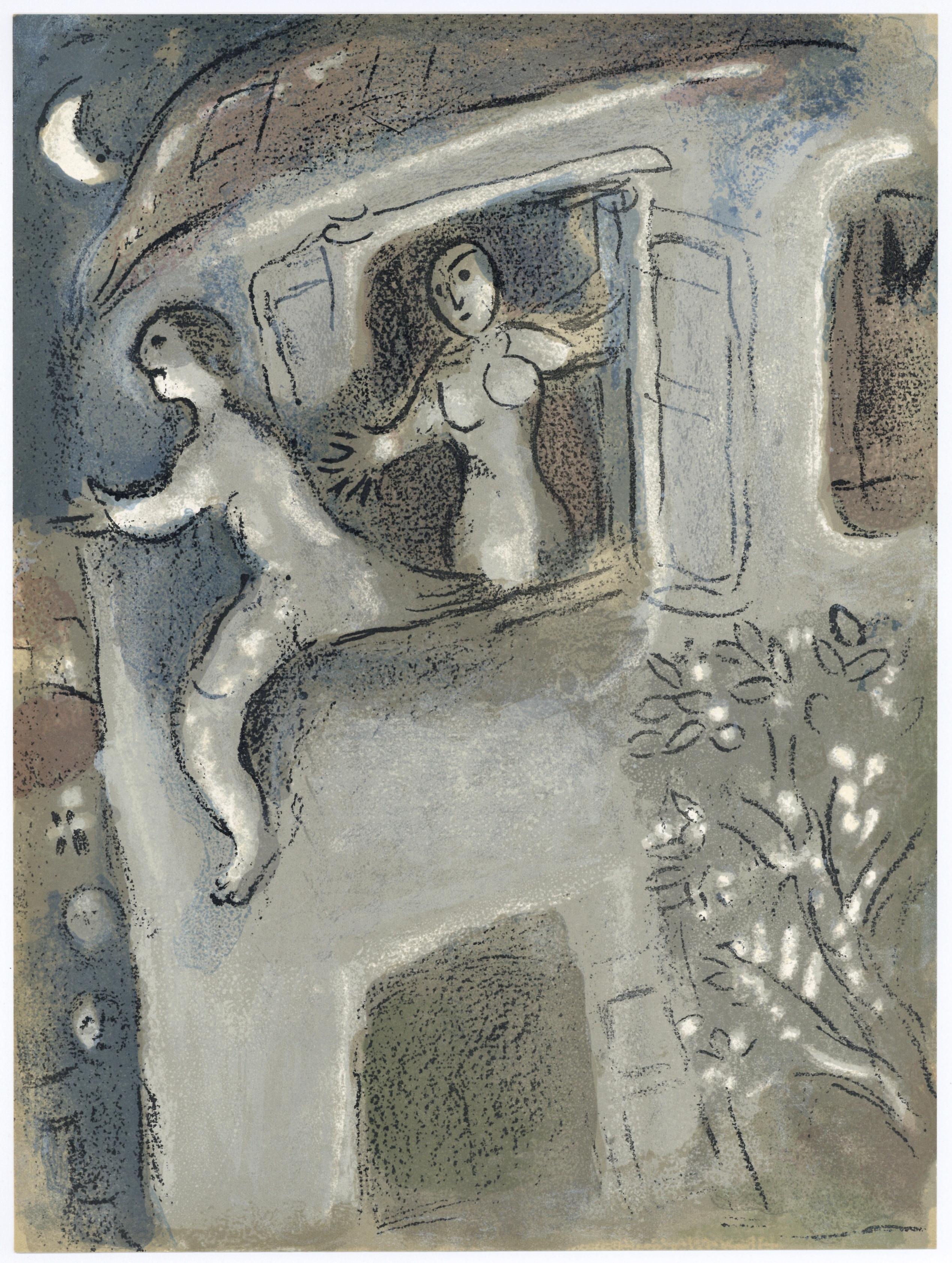 Marc Chagall Portrait Print – Originallithographie „Micah Rescues David from Saul“