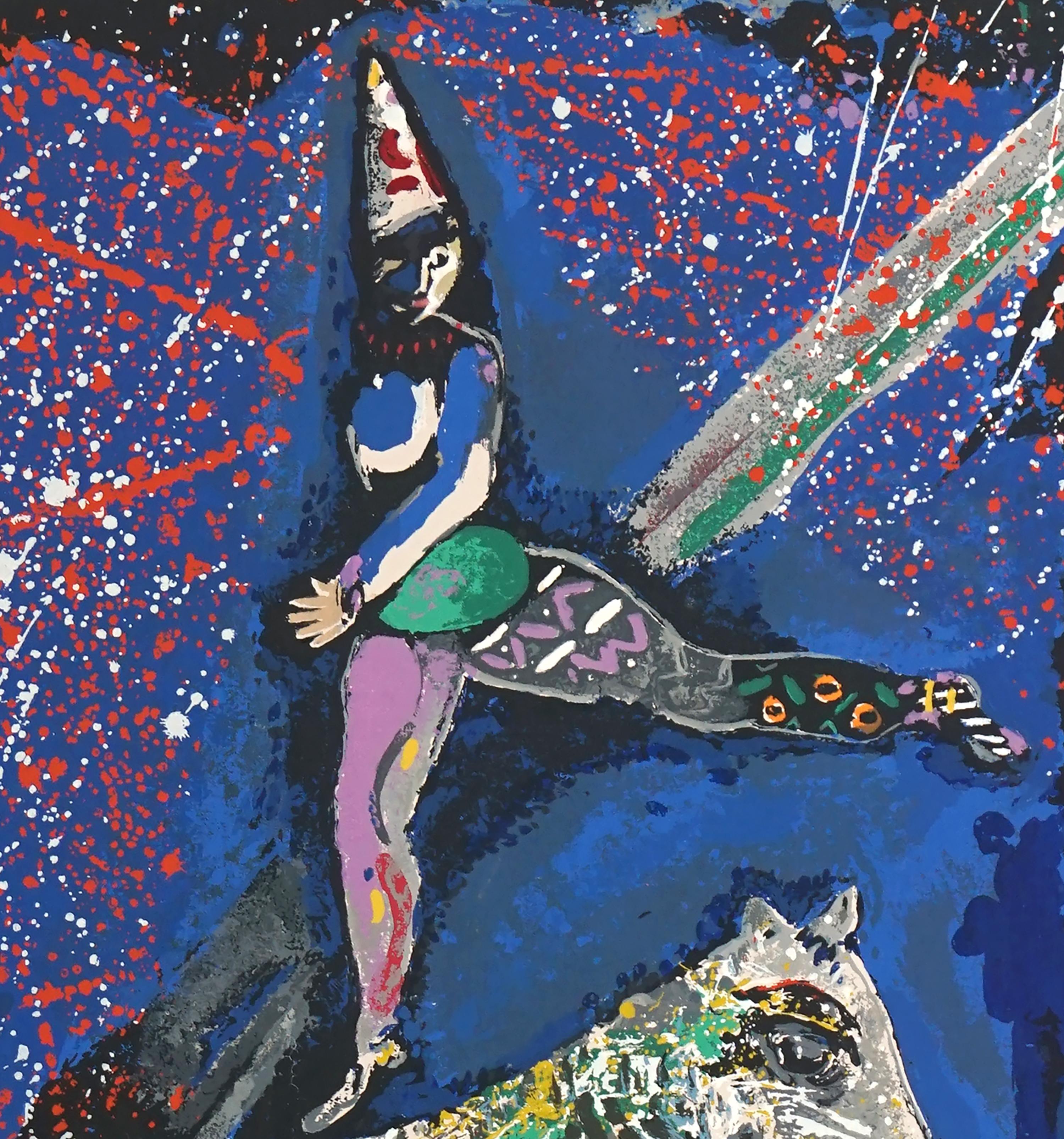 Mitte des Jahrhunderts L'acrobate Cheval Limited Edition Seidenschirm (Moderne), Print, von Marc Chagall