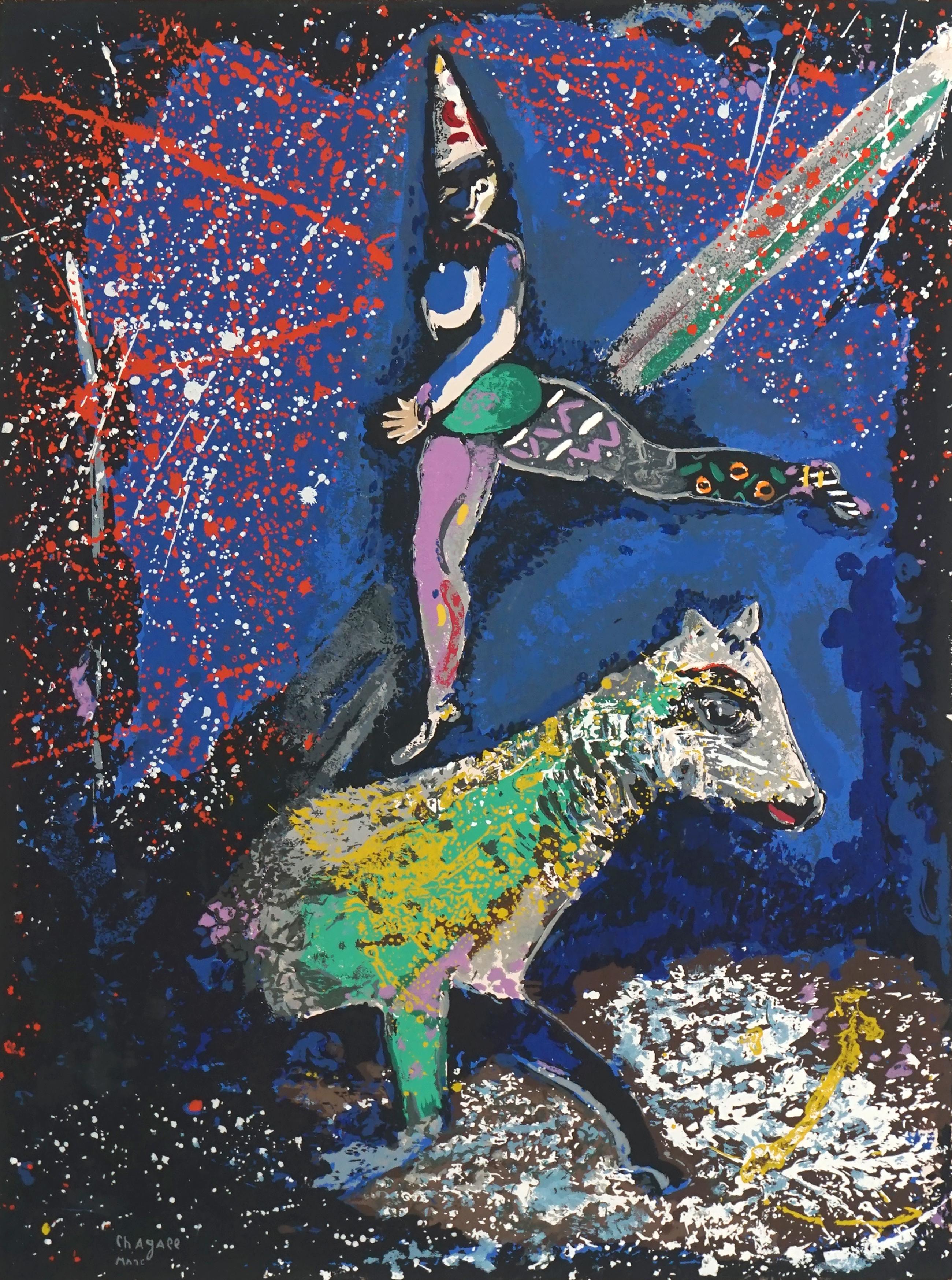 Marc Chagall Figurative Print – Mitte des Jahrhunderts L'acrobate Cheval Limited Edition Seidenschirm