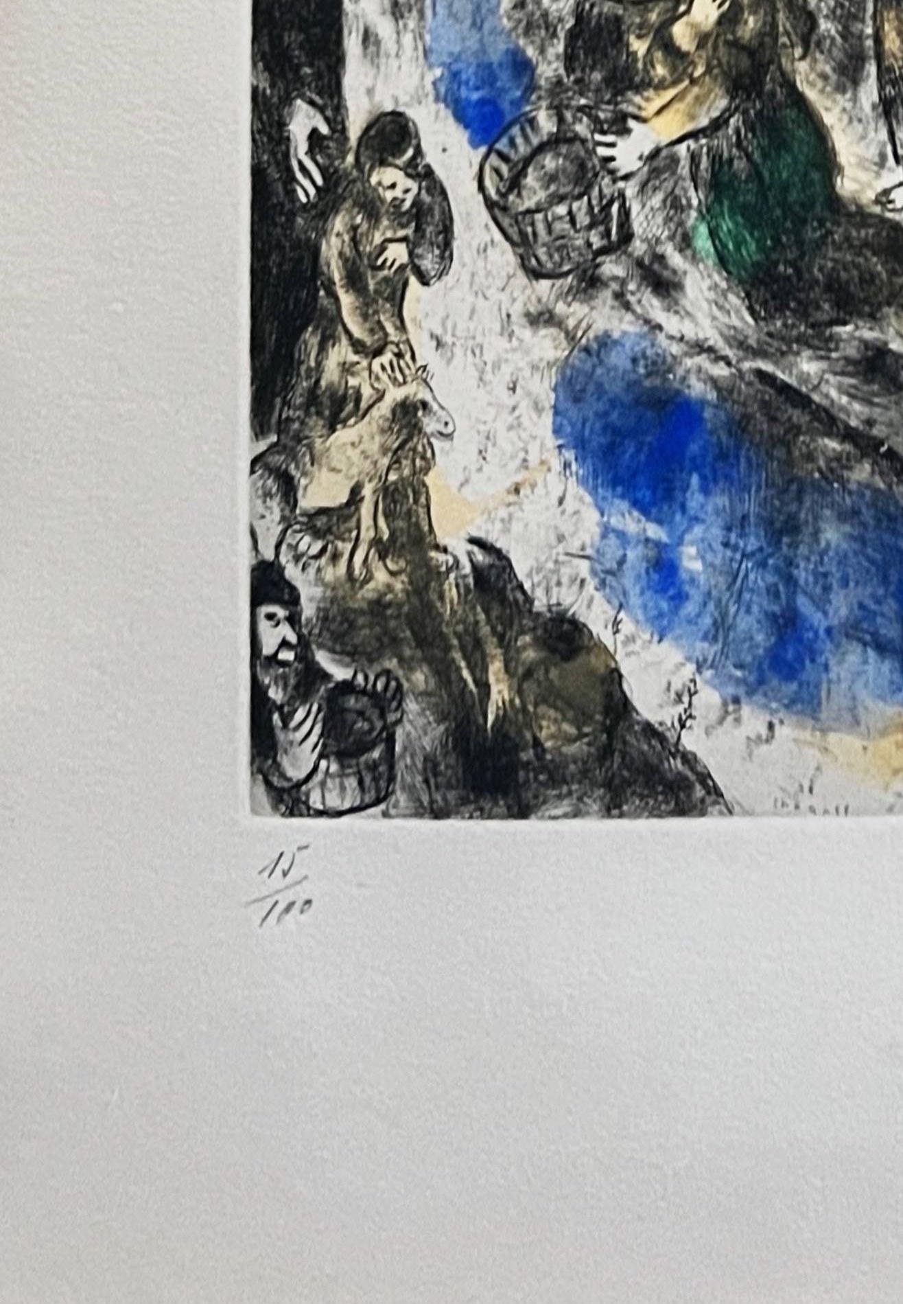 Marc Chagall (1887-1985) - Moïse fait jaillir leau du rocher

Etching from 1952.

From “Bible”. 2. Edition 15 of 100.

Enhanced with watercolour by the artist.

Dimensions of work: 52 x 37 cm.

Hand signed ‘M. Ch.’ (as issued).

Reference: Cramer