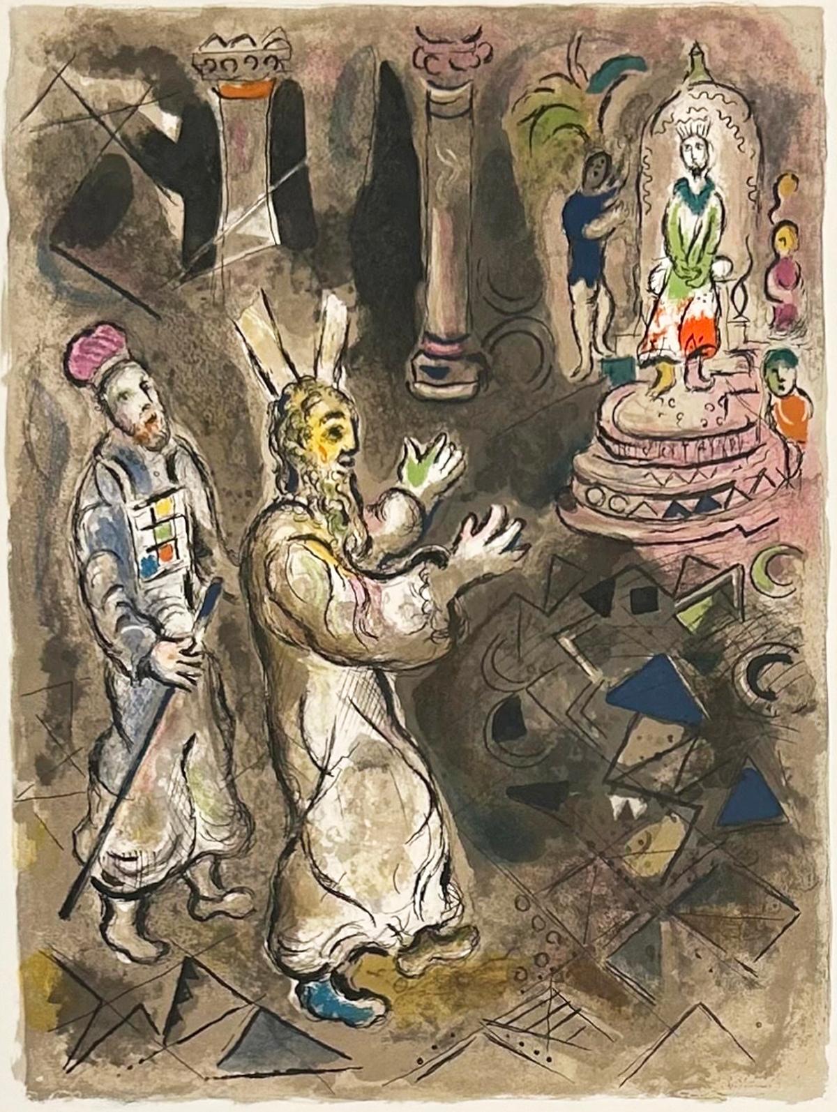 Marc Chagall Figurative Print - Moses and Aaron with Pharaoh