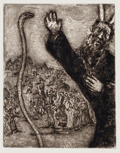 Moses and the Serpent - Original Etching by Marc Chagall - 1956