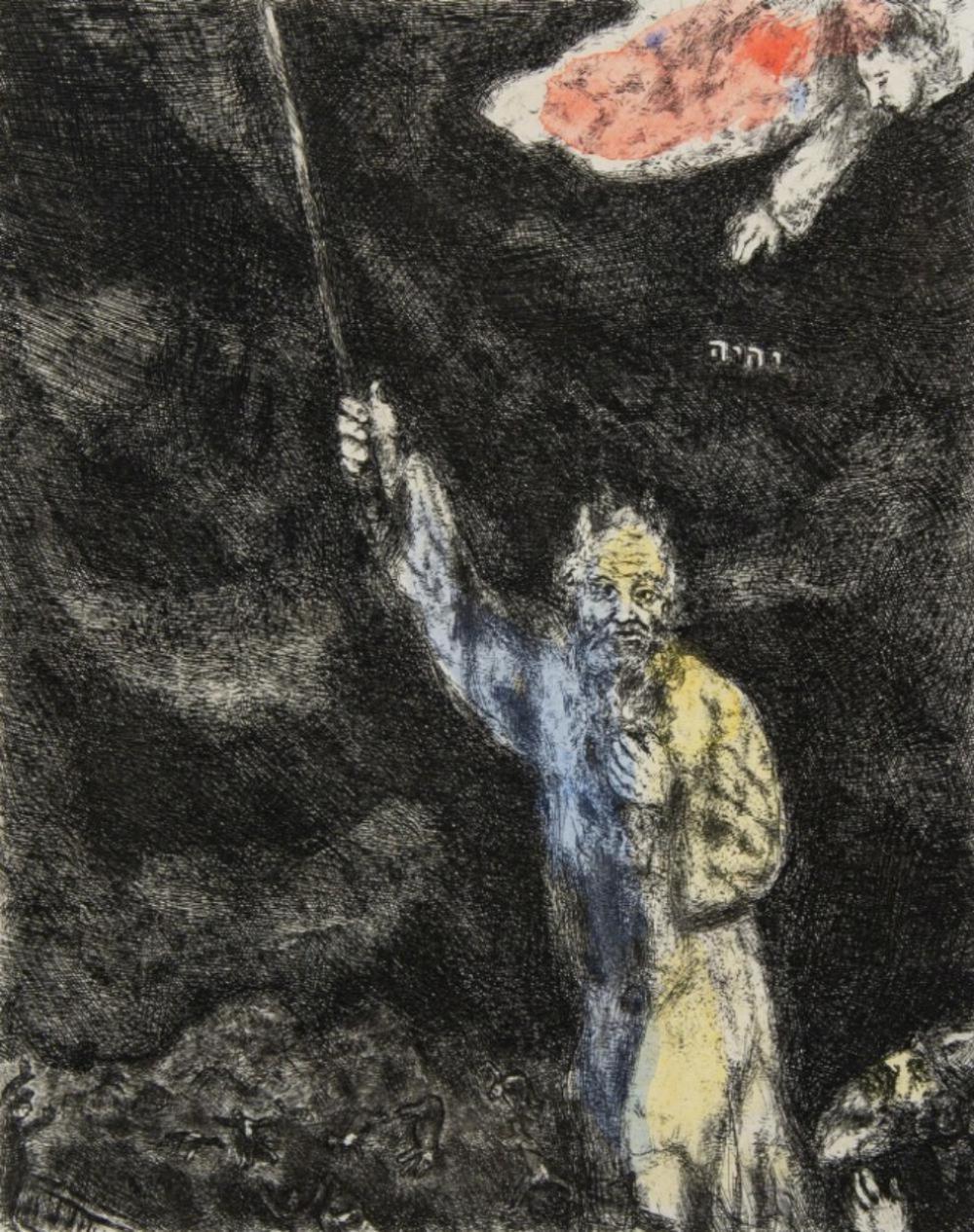 MOSES ORDERING THE PLAGUE OF DARKNESS OVER EGYPT - Print by Marc Chagall
