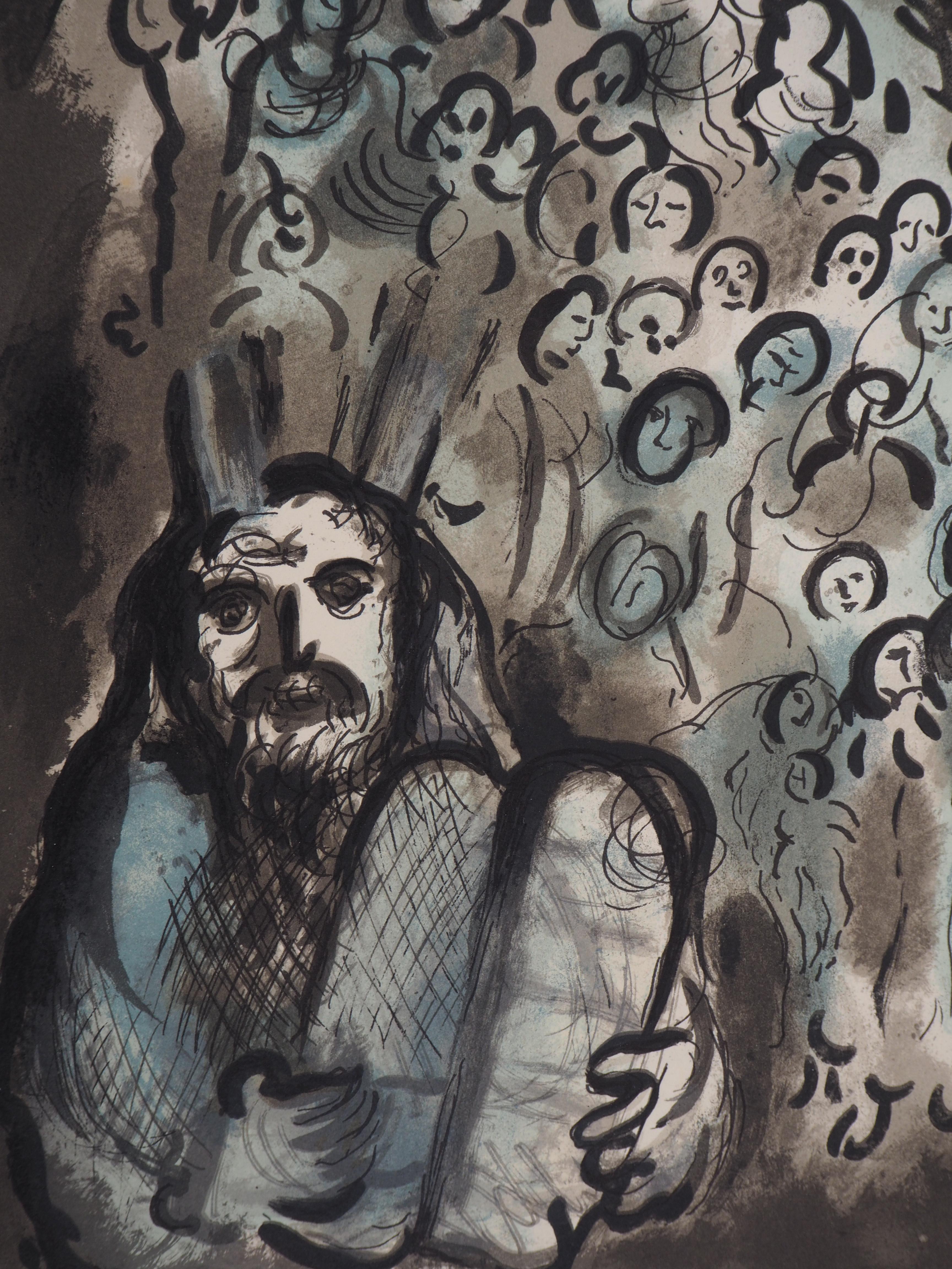 Moses, the Tablets of the Law & His People - Original lithograph - Mourlot #689 - Print by Marc Chagall