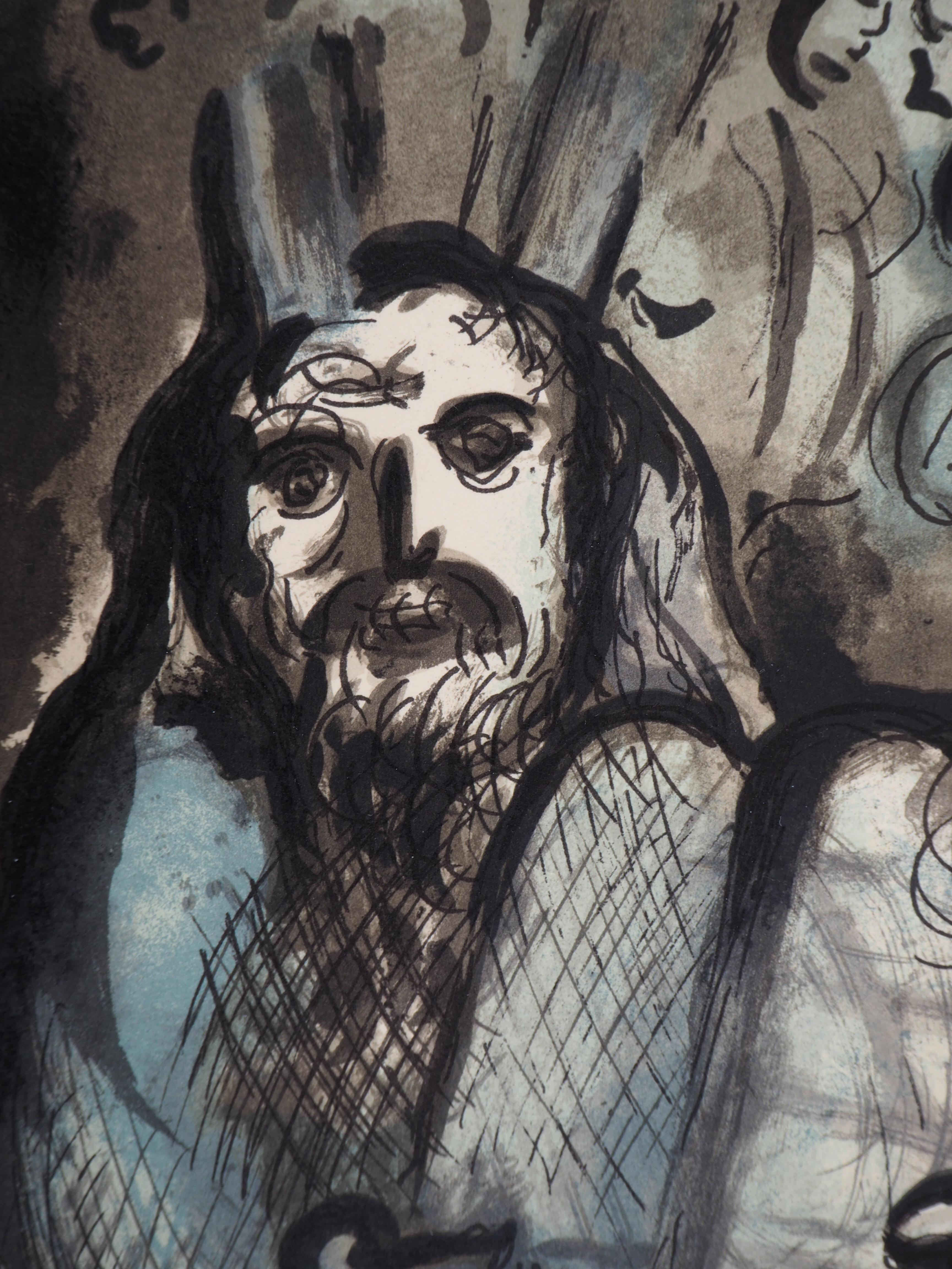 Moses, the Tablets of the Law & His People - Original lithograph - Mourlot #689 - Black Figurative Print by Marc Chagall