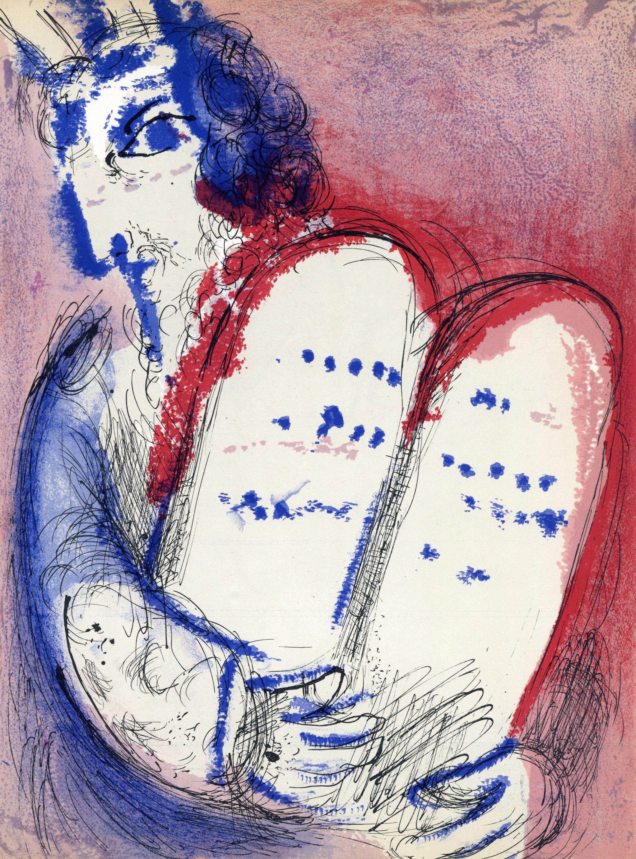 Marc Chagall Portrait Print – Originallithographie „Moses with the Tablets of Law“