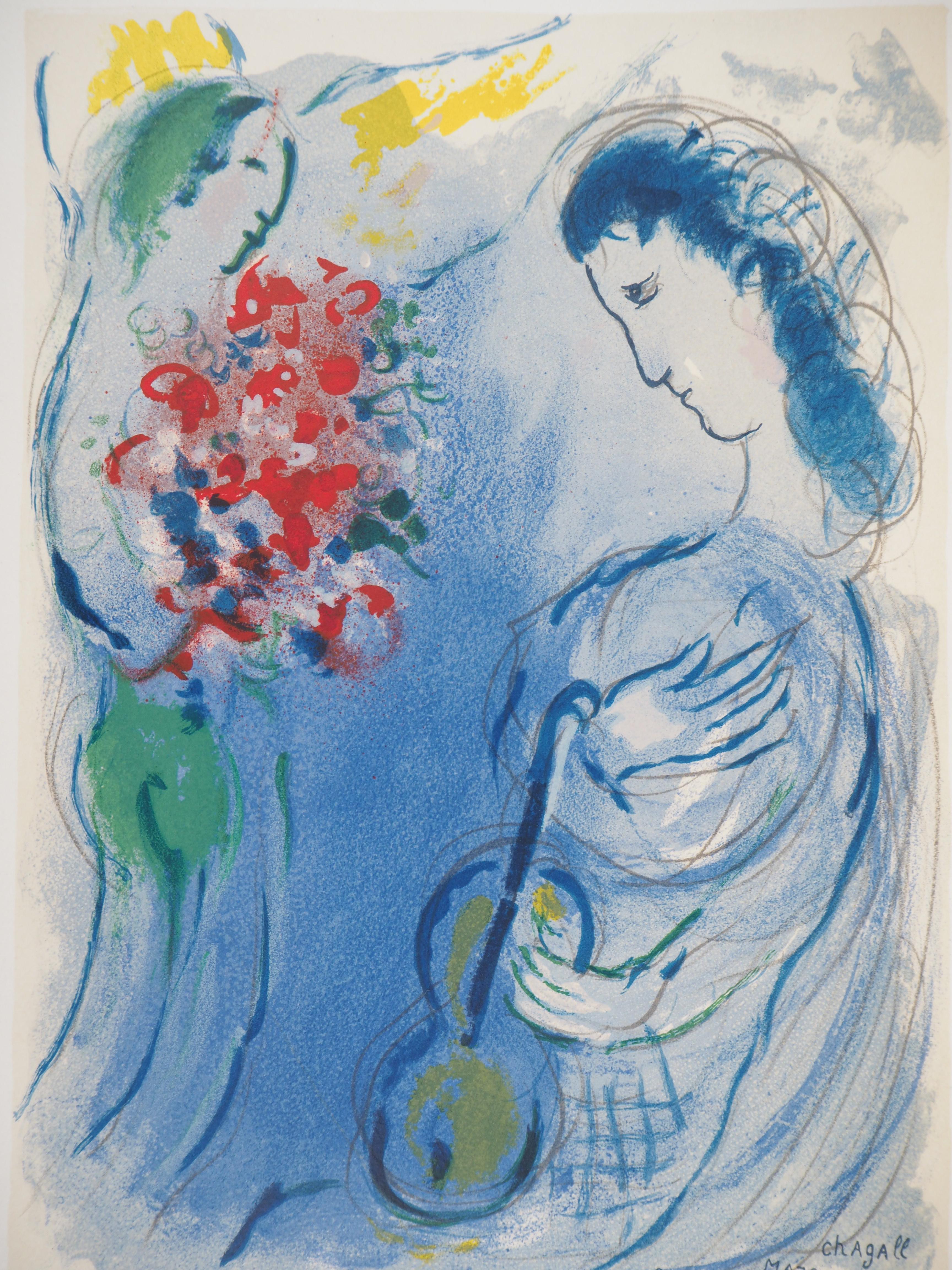 Music Angel - Stone lithograph - Catalog Raisonne : Mourlot #CS25 - Gray Figurative Print by Marc Chagall