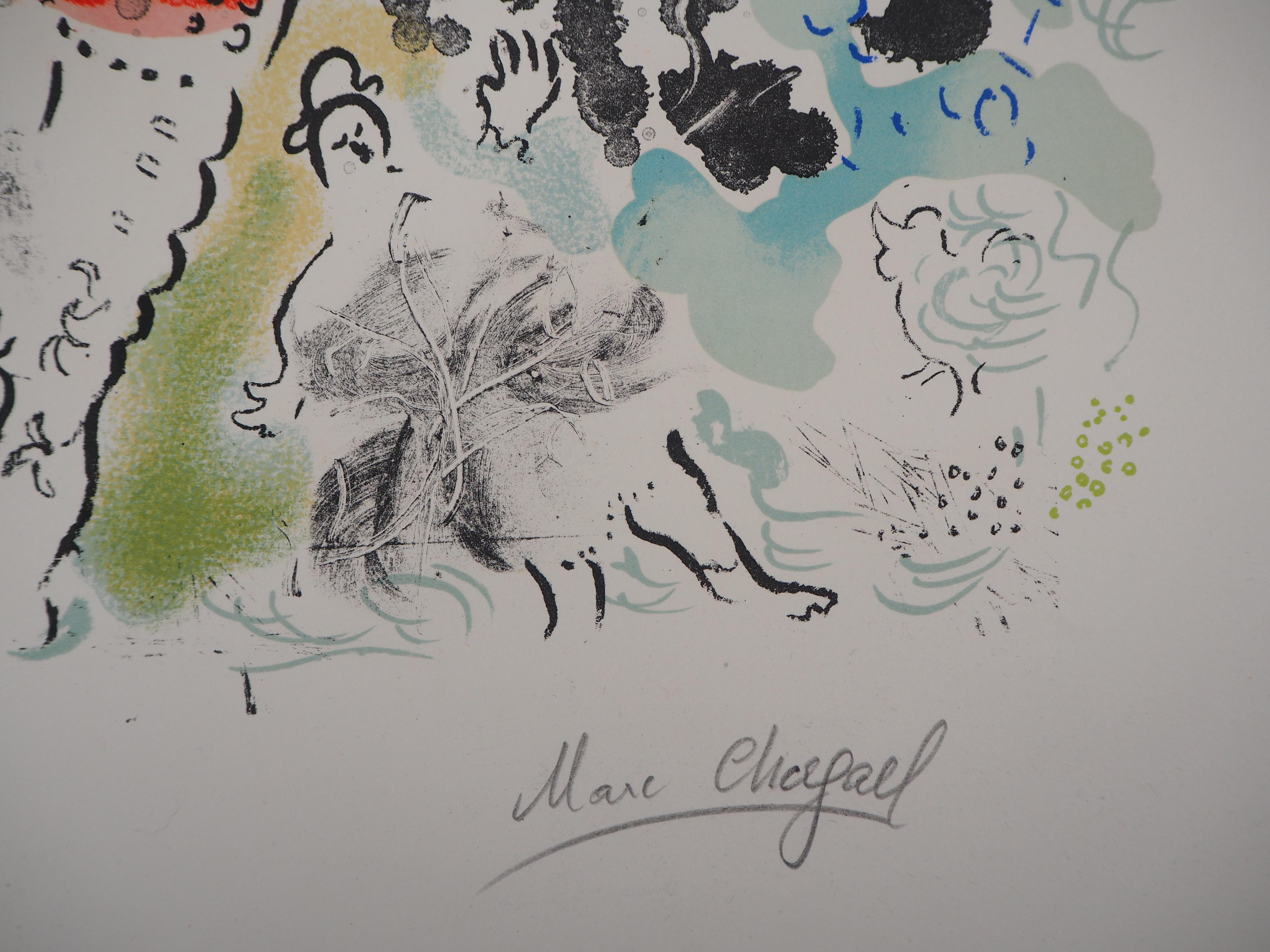 The Clown and the Flute I - Original lithograph, Hand Signed (Mourlot #615) - Print by Marc Chagall