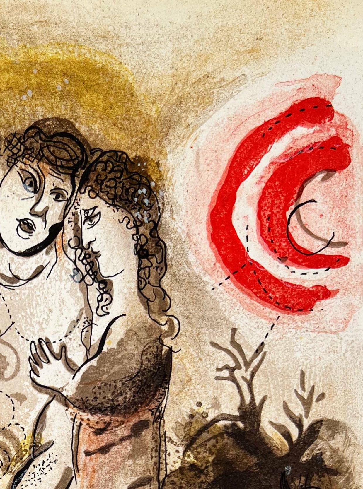 Noemí y sus nueras - Figurative Print Marrón de Marc Chagall