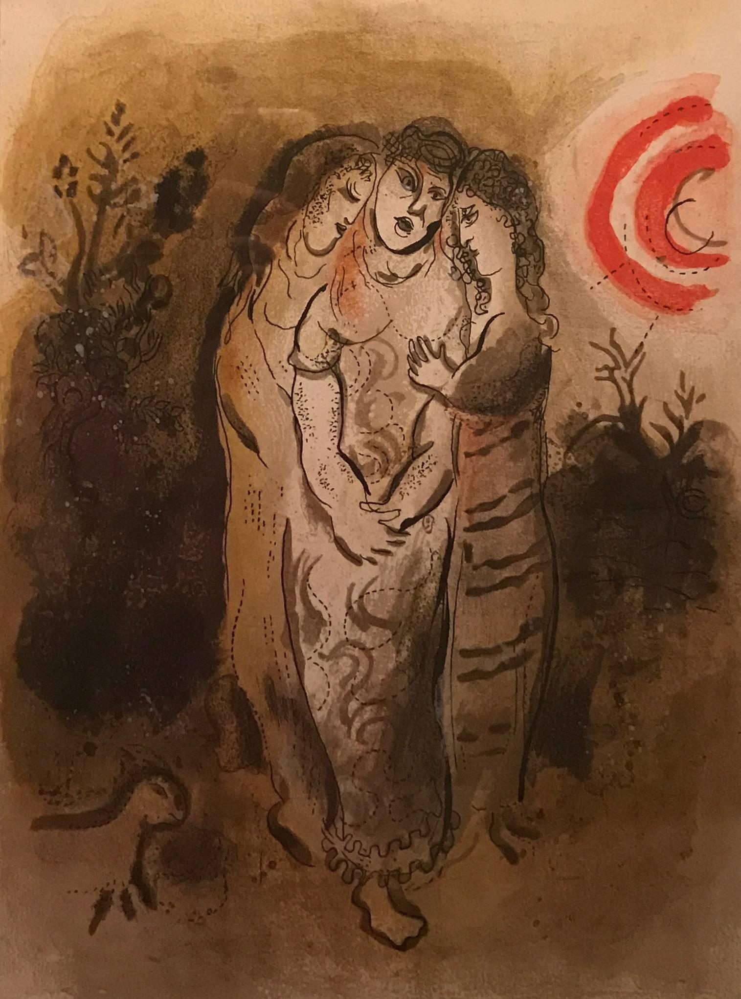 Marc Chagall Print – Naomi und ihre jüngeren Töchter, aus Zeichnungen für die Bibel
