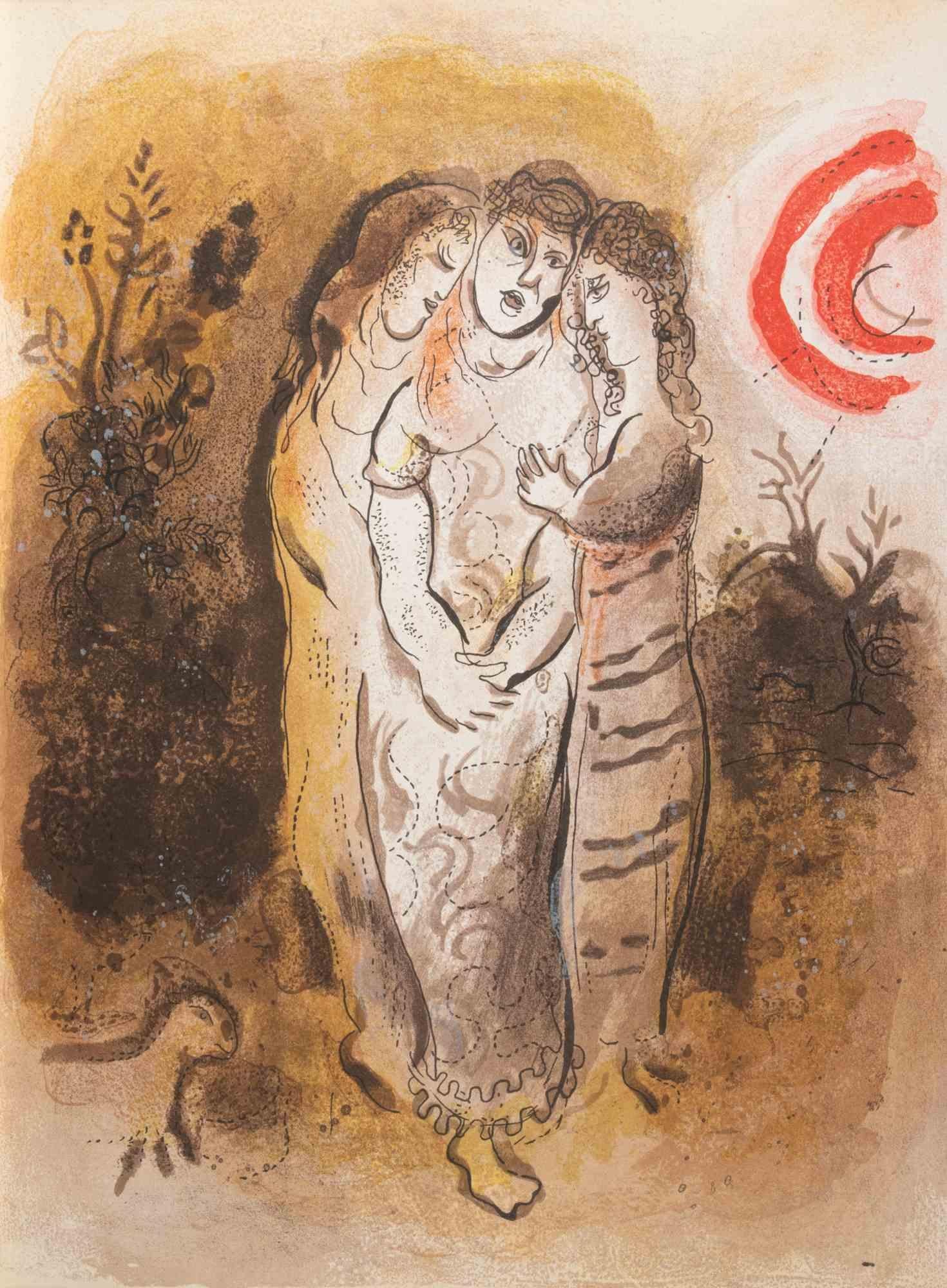 Litografía en color realizada por Marc Chagall en 1960 para ilustrar "La Biblia". 

Edición de 6500 ejemplares, publicada por Tériade en los nº 33 y 34 de la Revista de Arte Verve.

Impreso por Mourlot y Draeger Frères, París.

Ref. Cramer Libros
