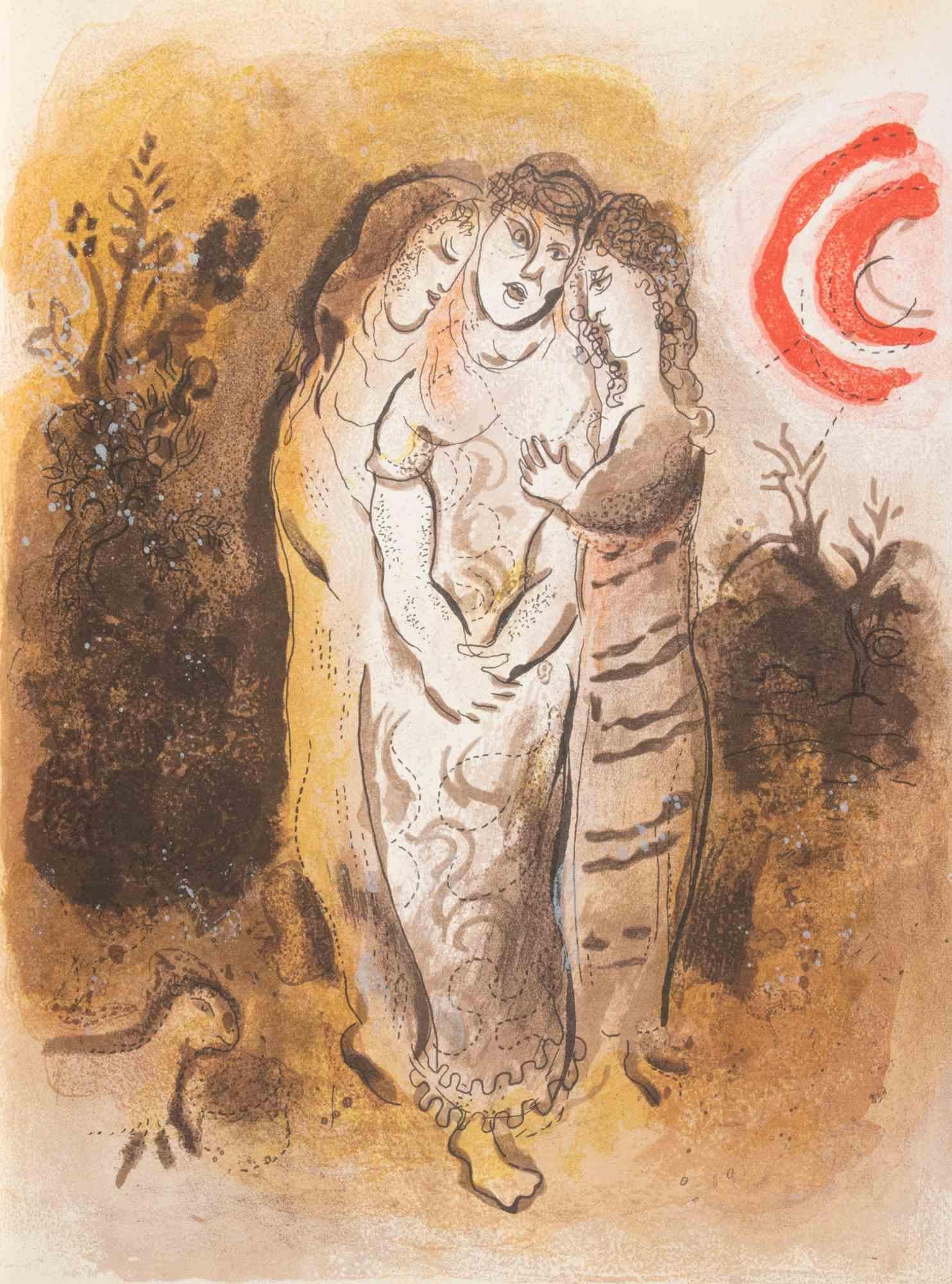 Litografía en color realizada por Marc Chagall en 1960 para ilustrar "La Biblia". 

Edición de 6500 ejemplares, publicada por Tériade en los nº 33 y 34 de la Revista de Arte Verve.

Impreso por Mourlot y Draeger Frères, París.

Ref. Cramer Libros
