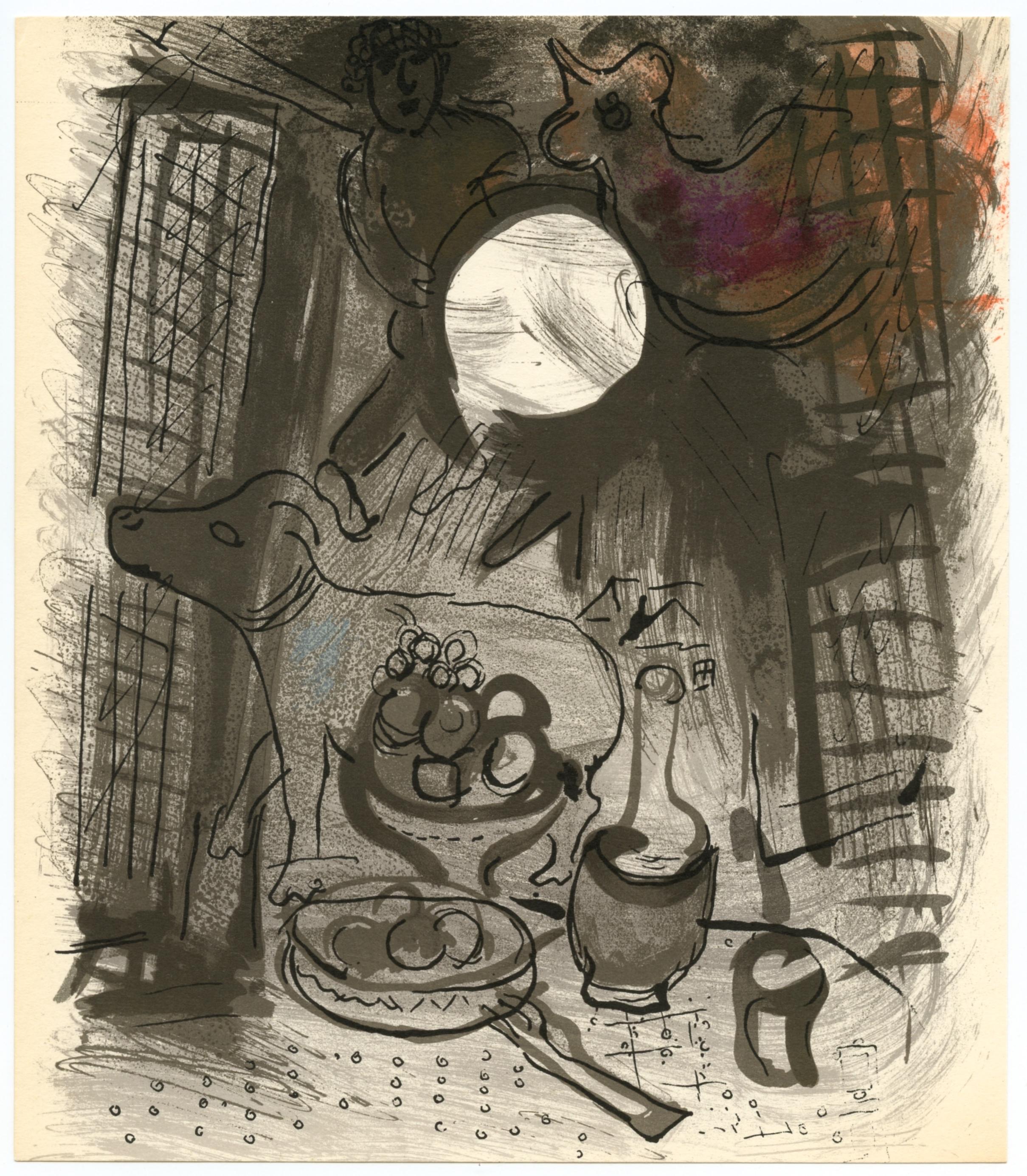Marc Chagall Portrait Print – „Nature morte brune“ Originallithographie