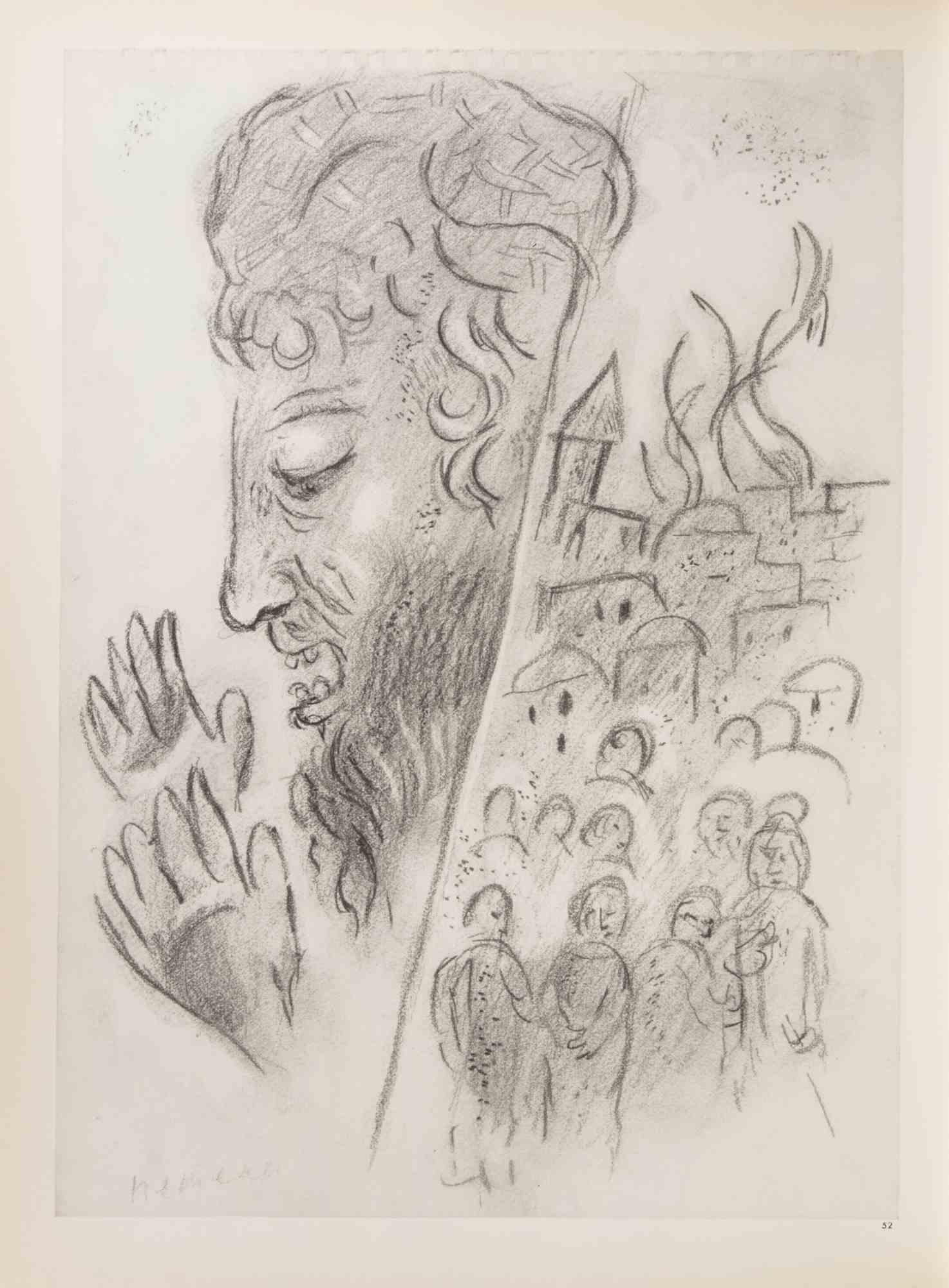 Marc Chagall Figurative Print - Nehemiah's Building of the Walls of Jerusale - Héliogravure by M. Chagall - 1960