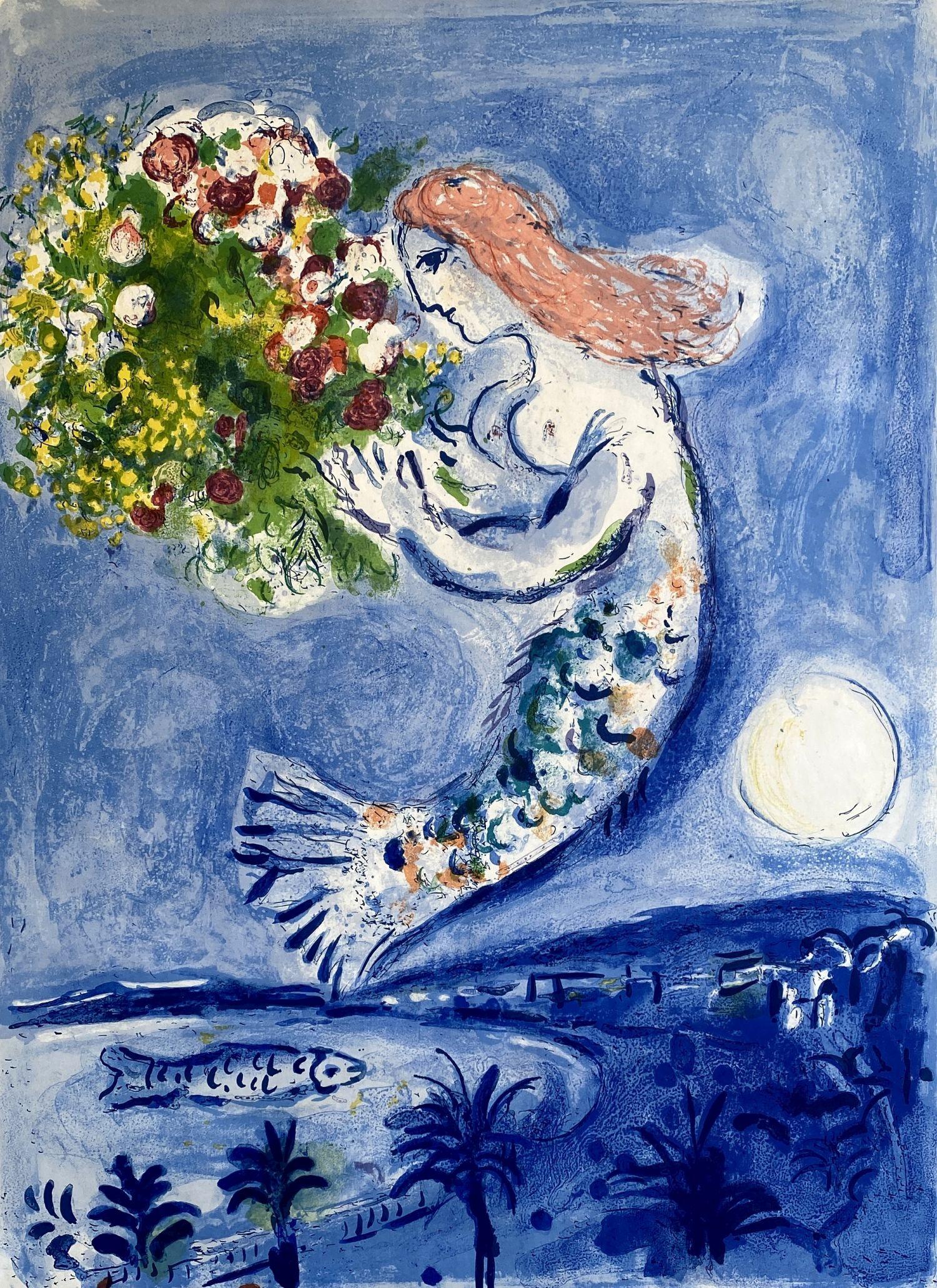 Nice, Bay of Angels - Original Lithograph Poster, Hand Signed - Mourlot #350 - Print by Marc Chagall