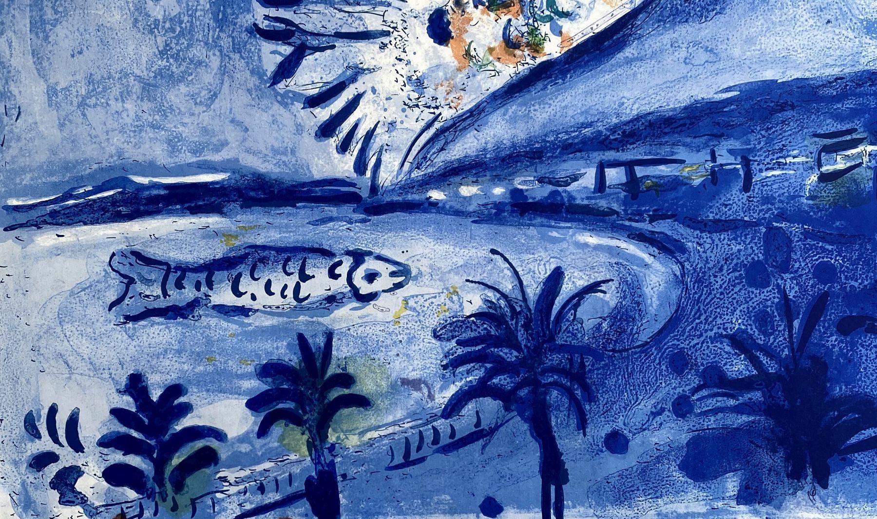Nice, Bay of Angels - Original Lithograph Poster, Hand Signed - Mourlot #350 - Modern Print by Marc Chagall