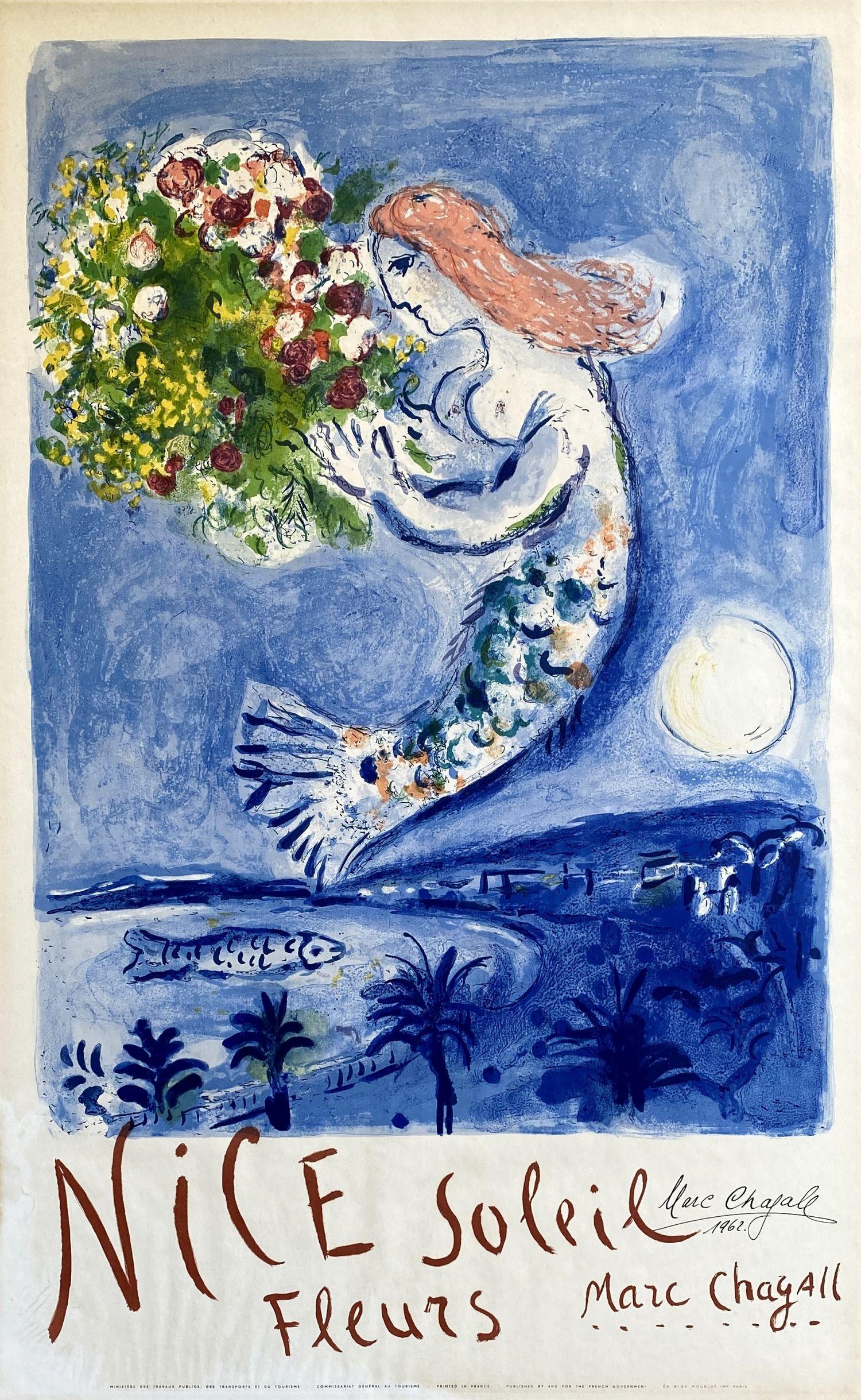 Marc Chagall Figurative Print - Nice, Bay of Angels - Original Lithograph Poster, Hand Signed - Mourlot #350