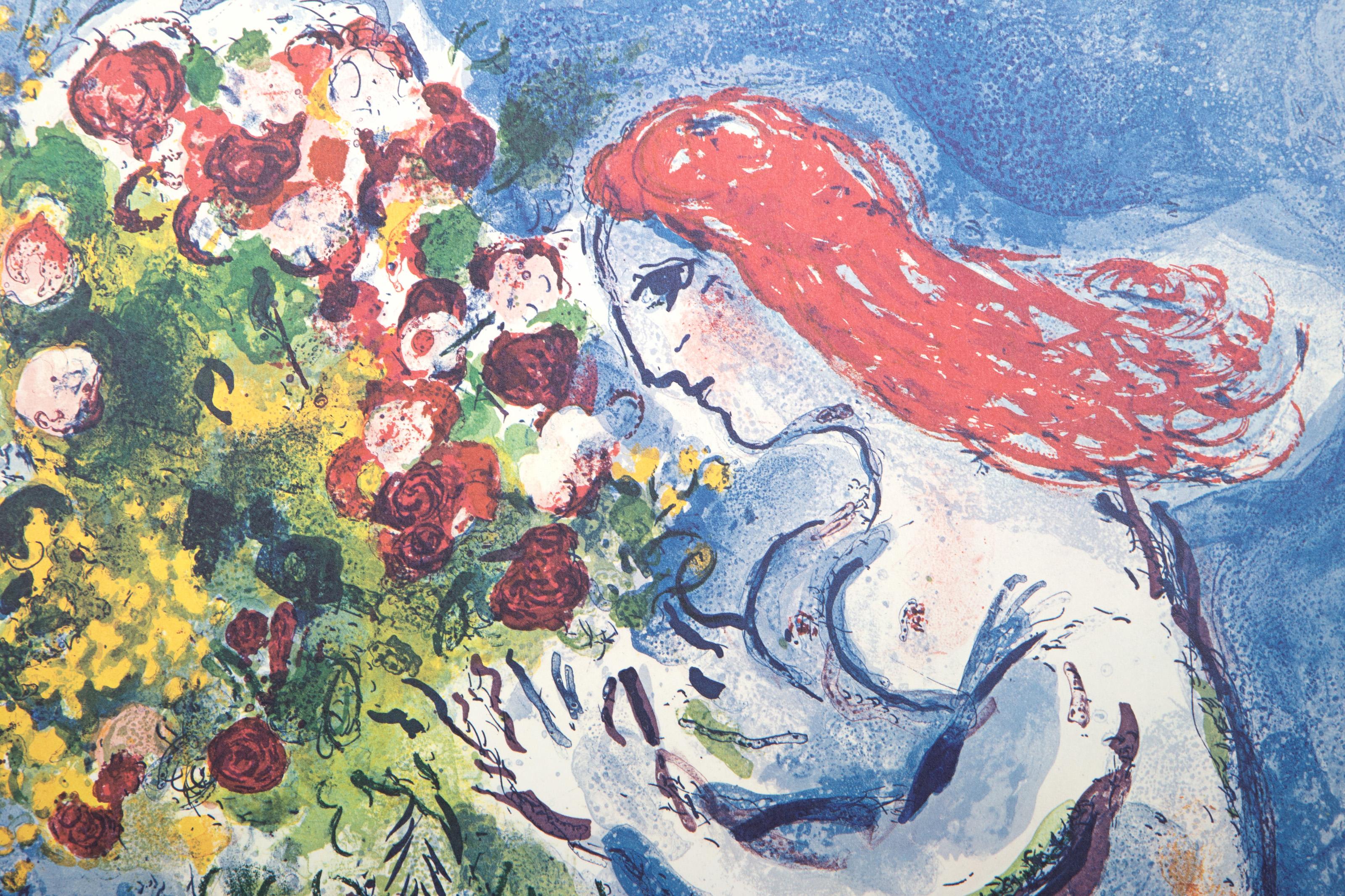 Nice Soleil Fleurs (La Baie des Anges), Modern Lithograph Poster by Marc Chagall For Sale 1