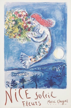 Nice Soleil Fleurs (La Baie des Anges), affiche lithographique offset de Marc Chagall