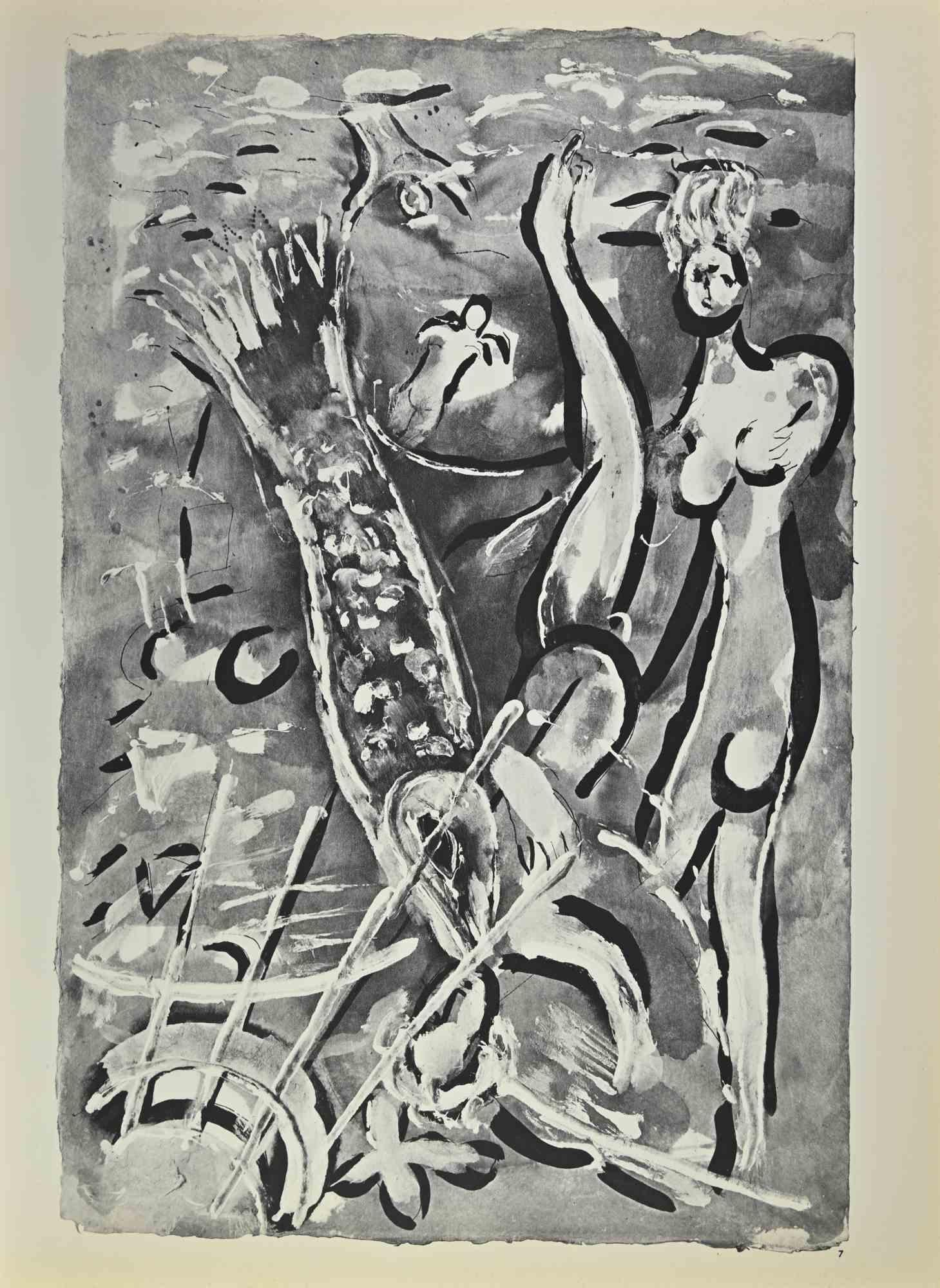 Nimrod  is an artwork realized by March Chagall, 1960s.

Lithograph on brown-toned paper, no signature.

Lithograph on both sheets.

Edition of 6500 unsigned lithographs. Printed by Mourlot and published by Tériade, Paris.

Ref. Mourlot, F., Chagall