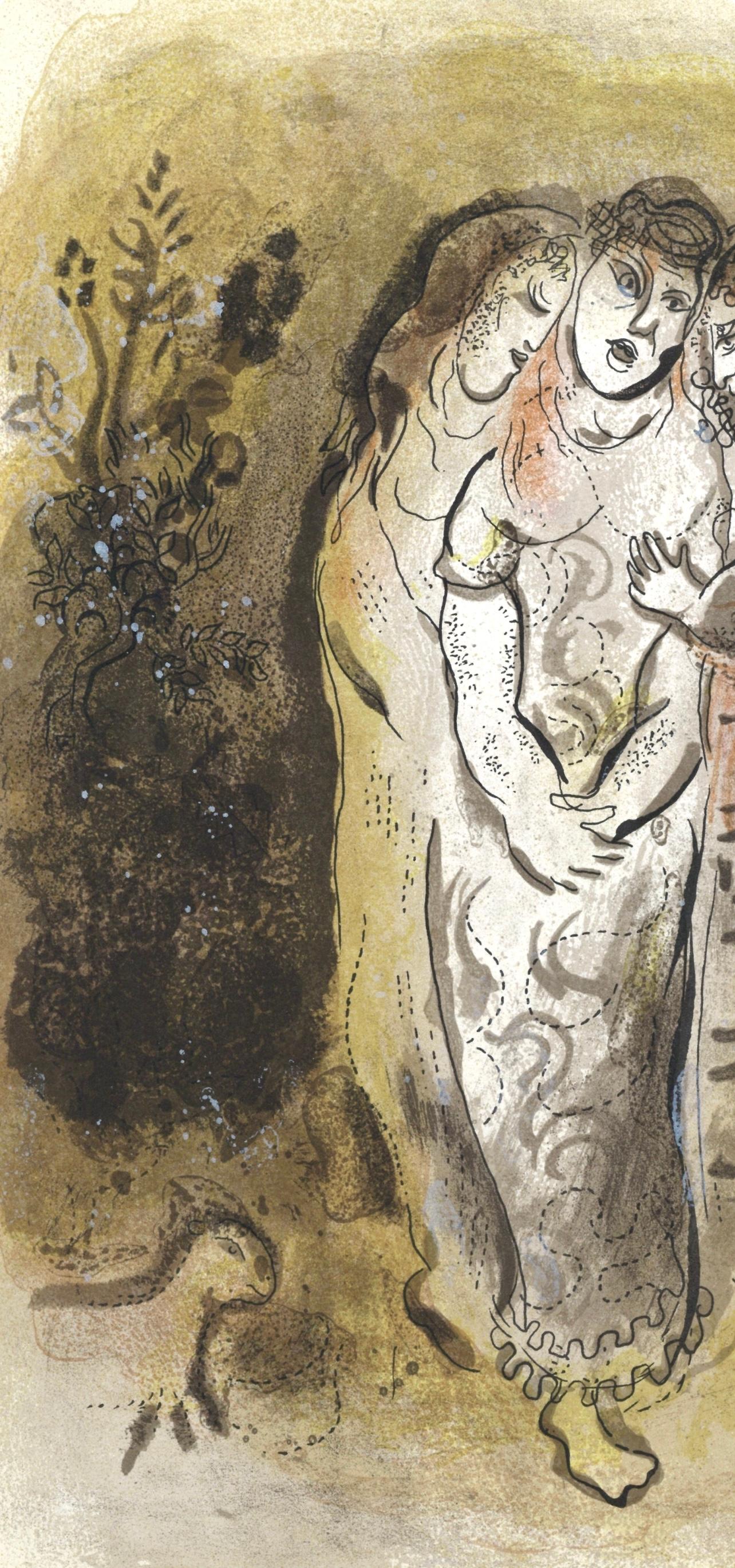 Noémie et ses Belles-Filles (Mourlot 230-77; Cramer 42), Dessins Pour La Bible - Expressionist Print by Marc Chagall