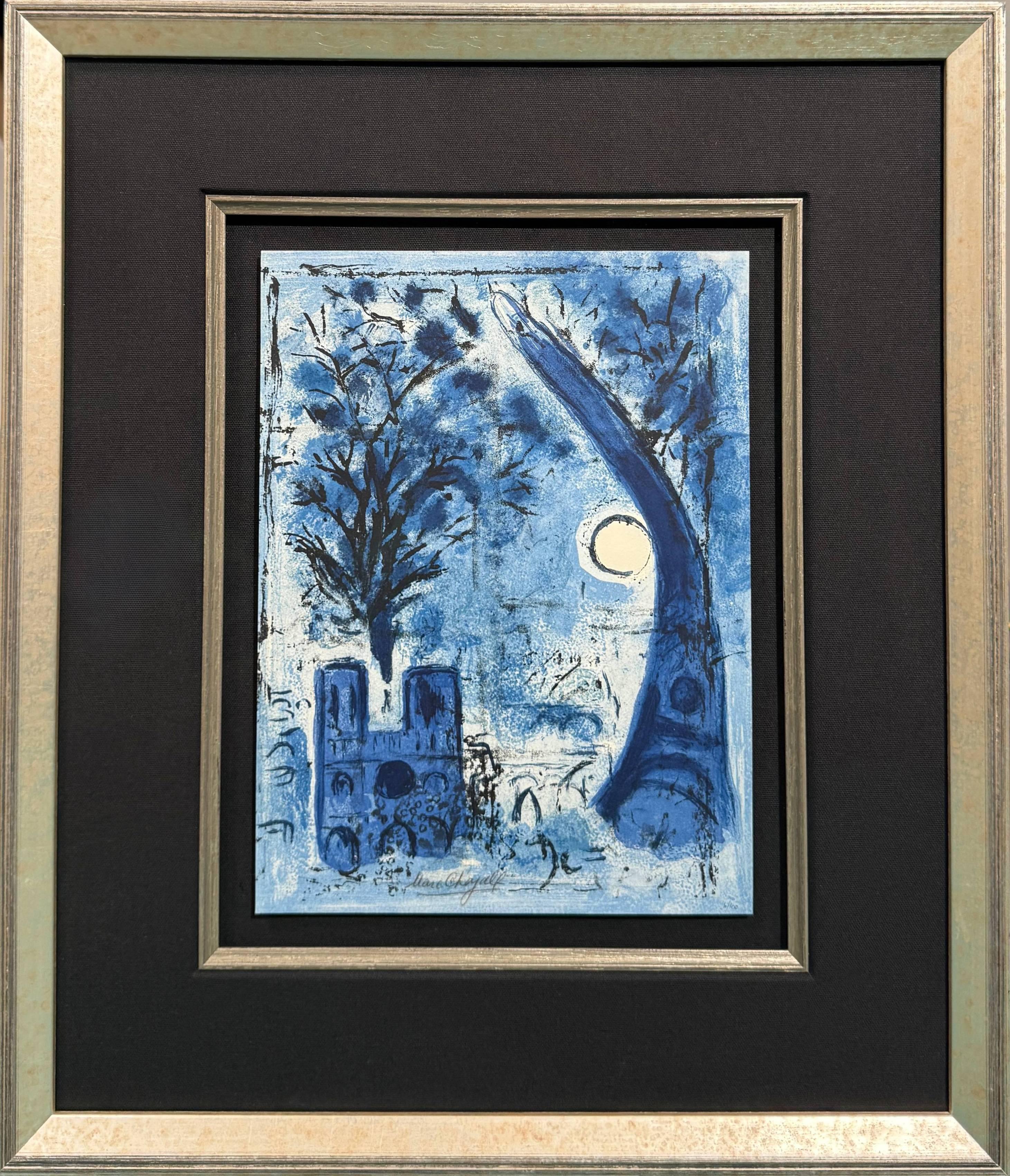 Marc Chagall Print - Notre Dame and the Eiffel Tower, Lithograph, Signed, 1960