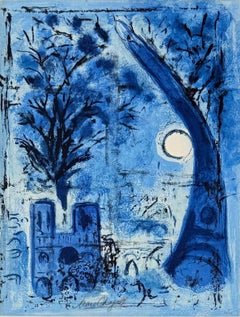 Notre Dame et la Tour Eiffel Lithograph, Signed, 1960, Edition 32/100