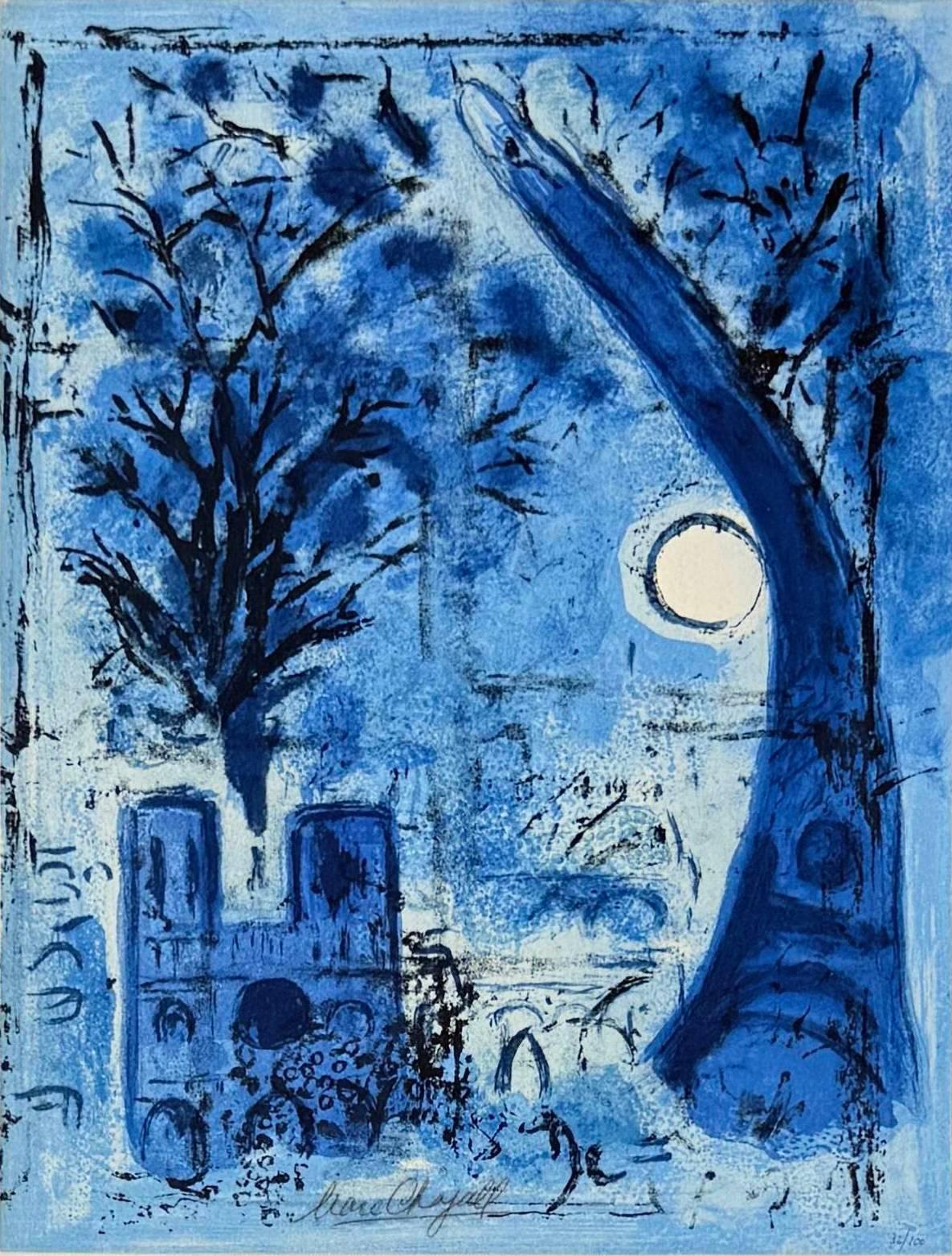 Notre Dame et la tour Eiffel - Moderne Art par Marc Chagall