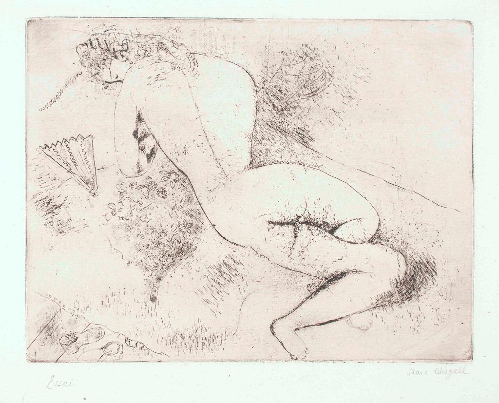 Nu à l'éventail - Etching by Marc Chagall - 1924 en venta 1