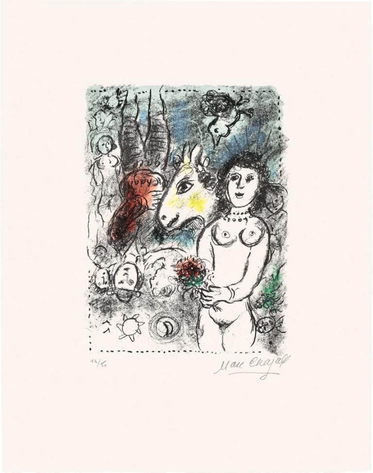 Marc Chagall Figurative Print – Nu au petit bouquet
