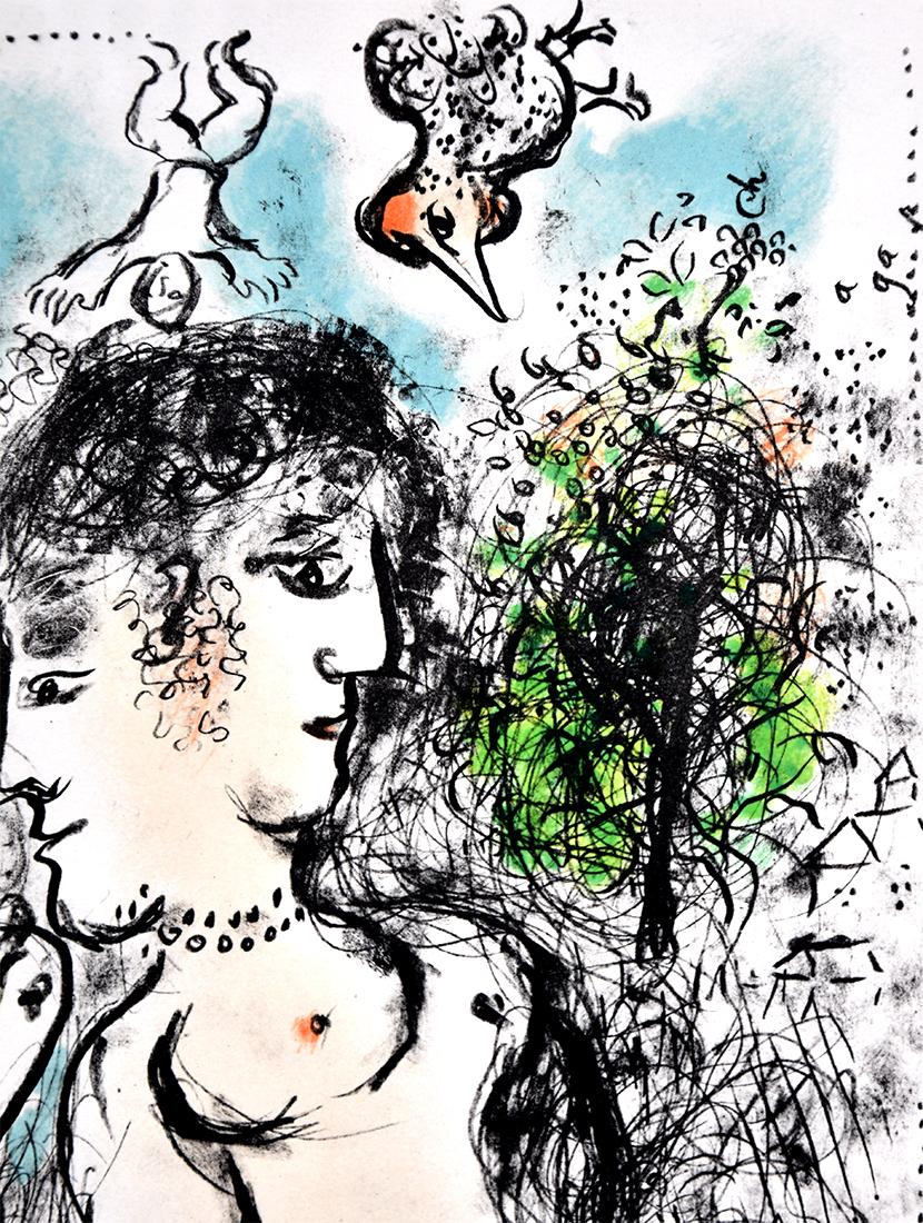 Created in 1983, this color lithograph on Arches paper is hand-signed by Marc Chagall (Vitebsk, 1887- Saint-Paul, 1985) in pencil in the lower right margin. This work is inscribed as an artist proof 'epreuve d'artiste' in pencil in the lower right