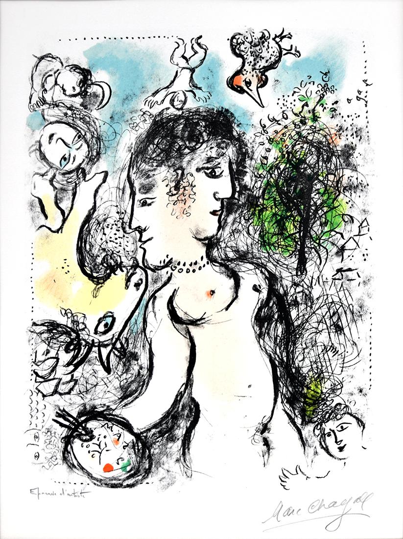 Marc Chagall Figurative Print - Nu au Visage double (Nude with Double Face)