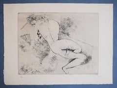 Nude with a Fan -  Female Nude with Fan French Russian Ecole de Paris