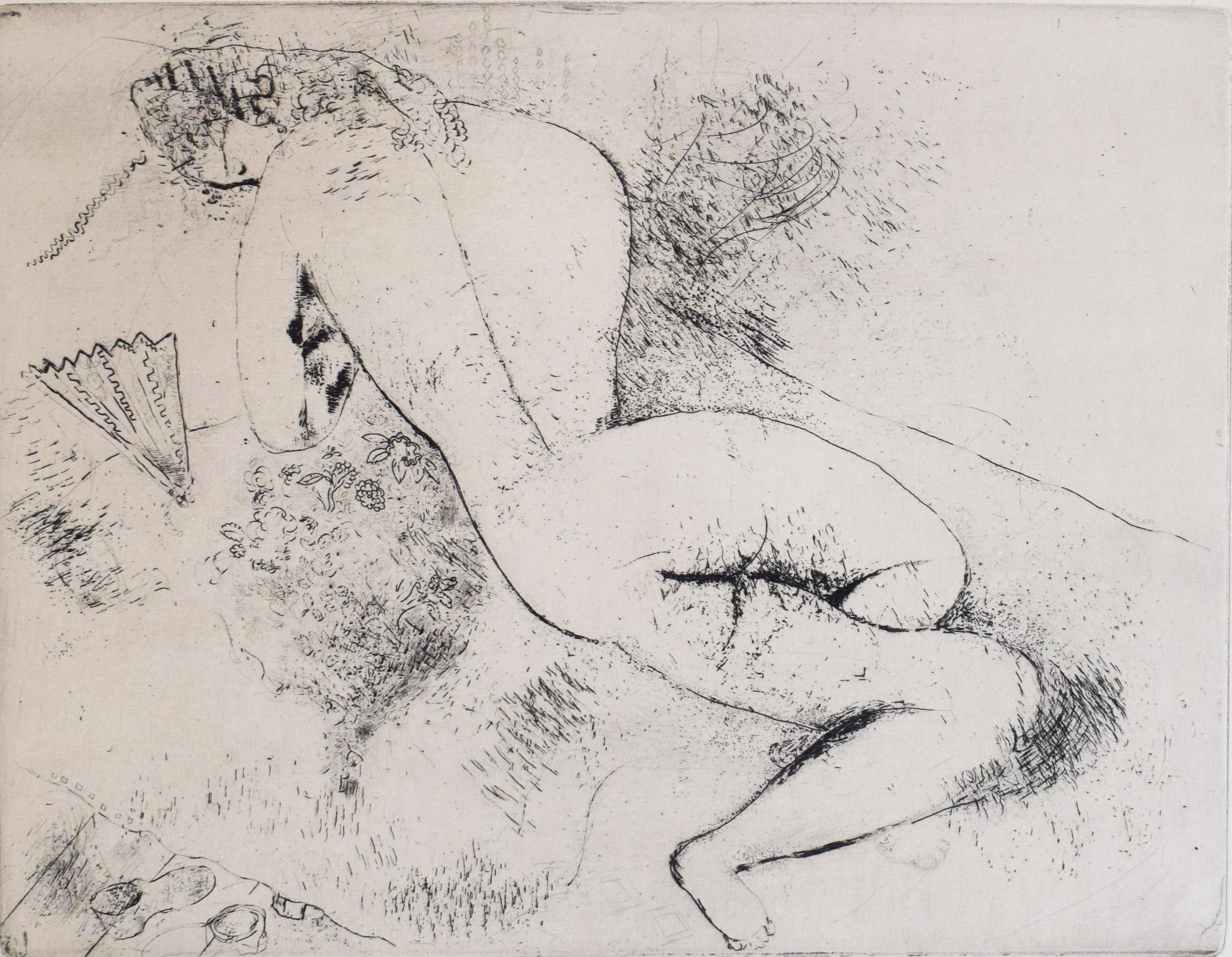 Marc Chagall Nude Print - Nude with a Fan -  Female Nude with Fan French Russian Ecole de Paris