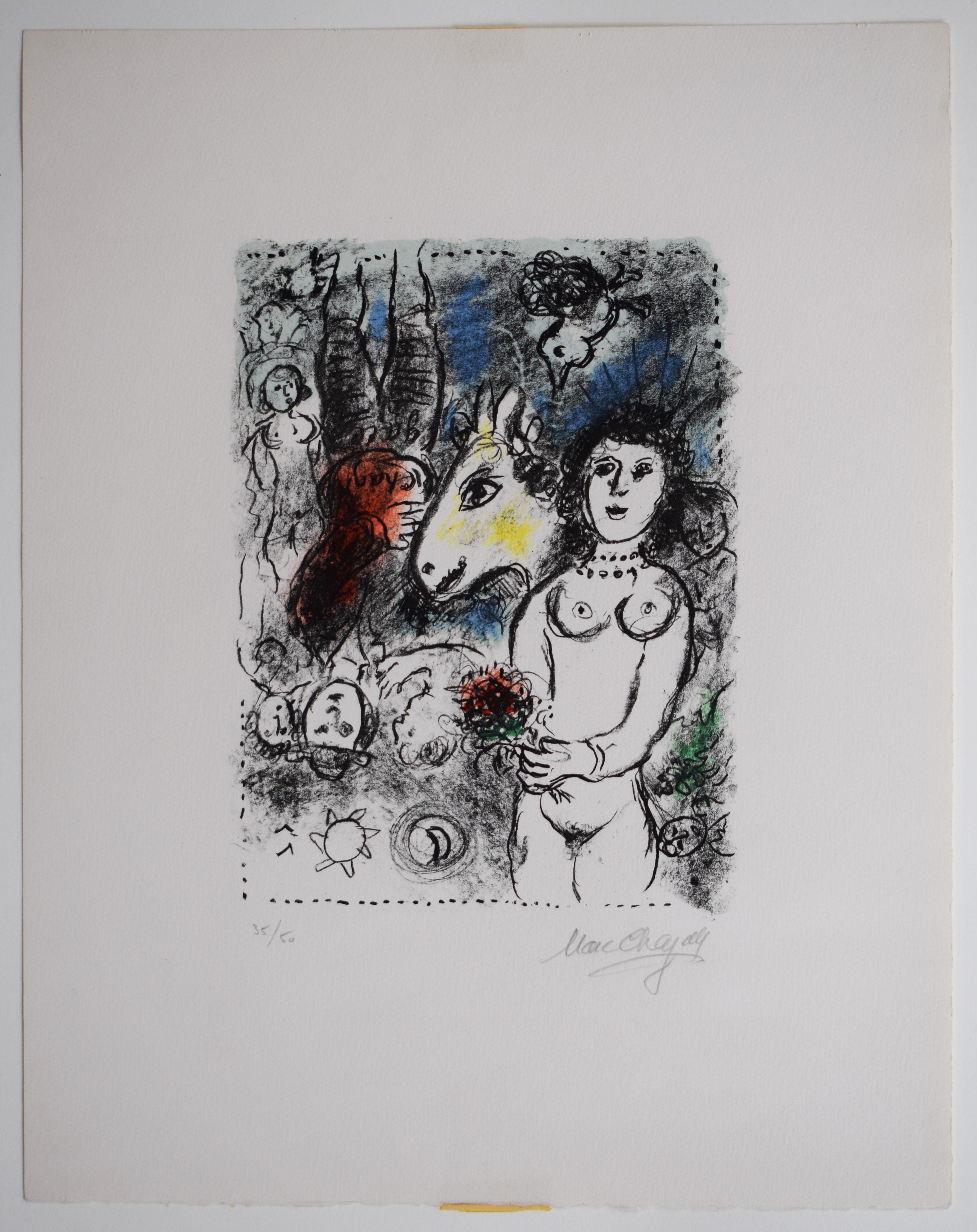 Nude with a Small Bouquet  Nu au petit bouquet - French Russian Flowers Bouquet - Print by Marc Chagall