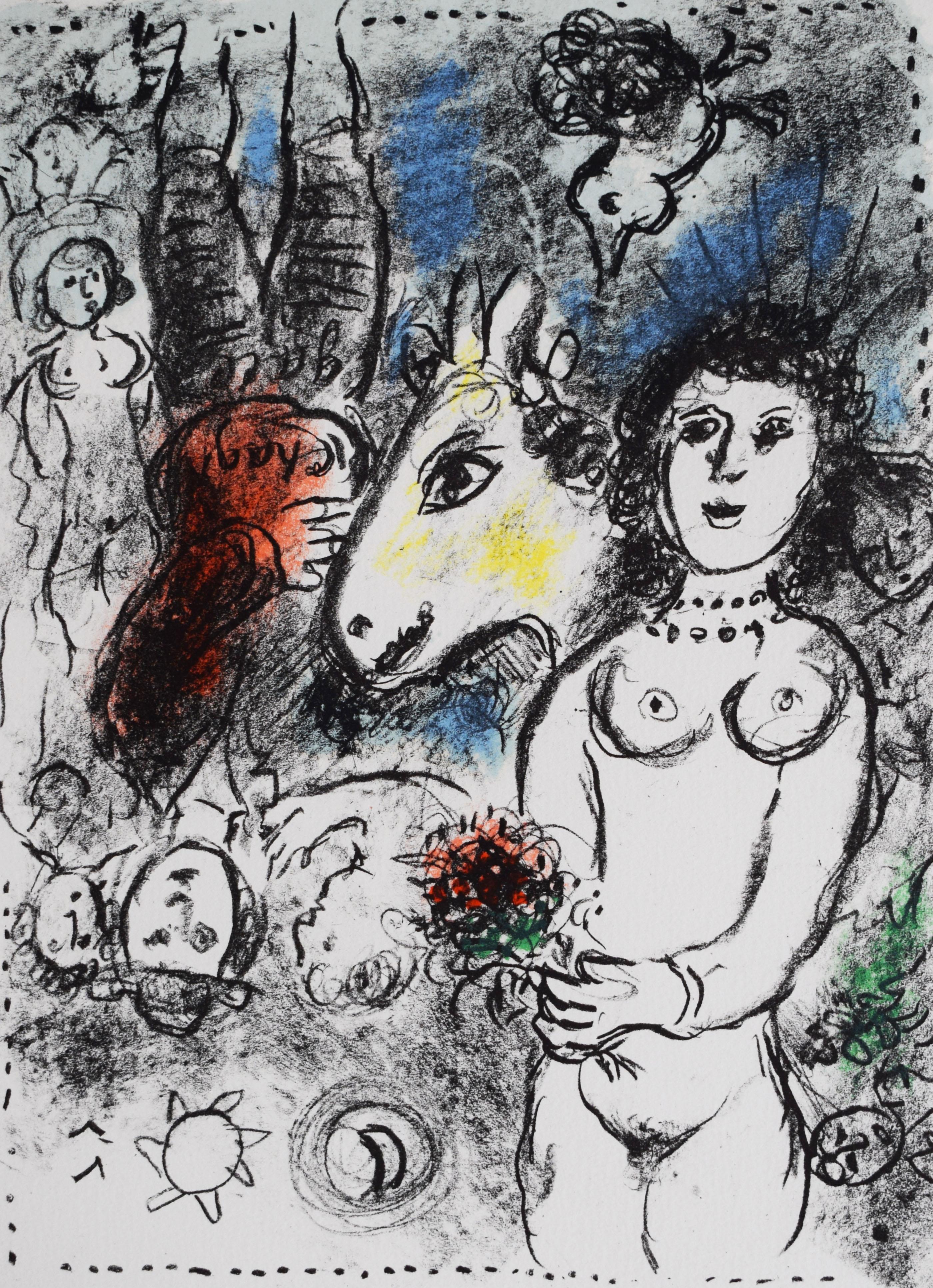Nude Print Marc Chagall - Nu avec un petit bouquet  Nu au petit bouquet français - Bouquet de fleurs russes