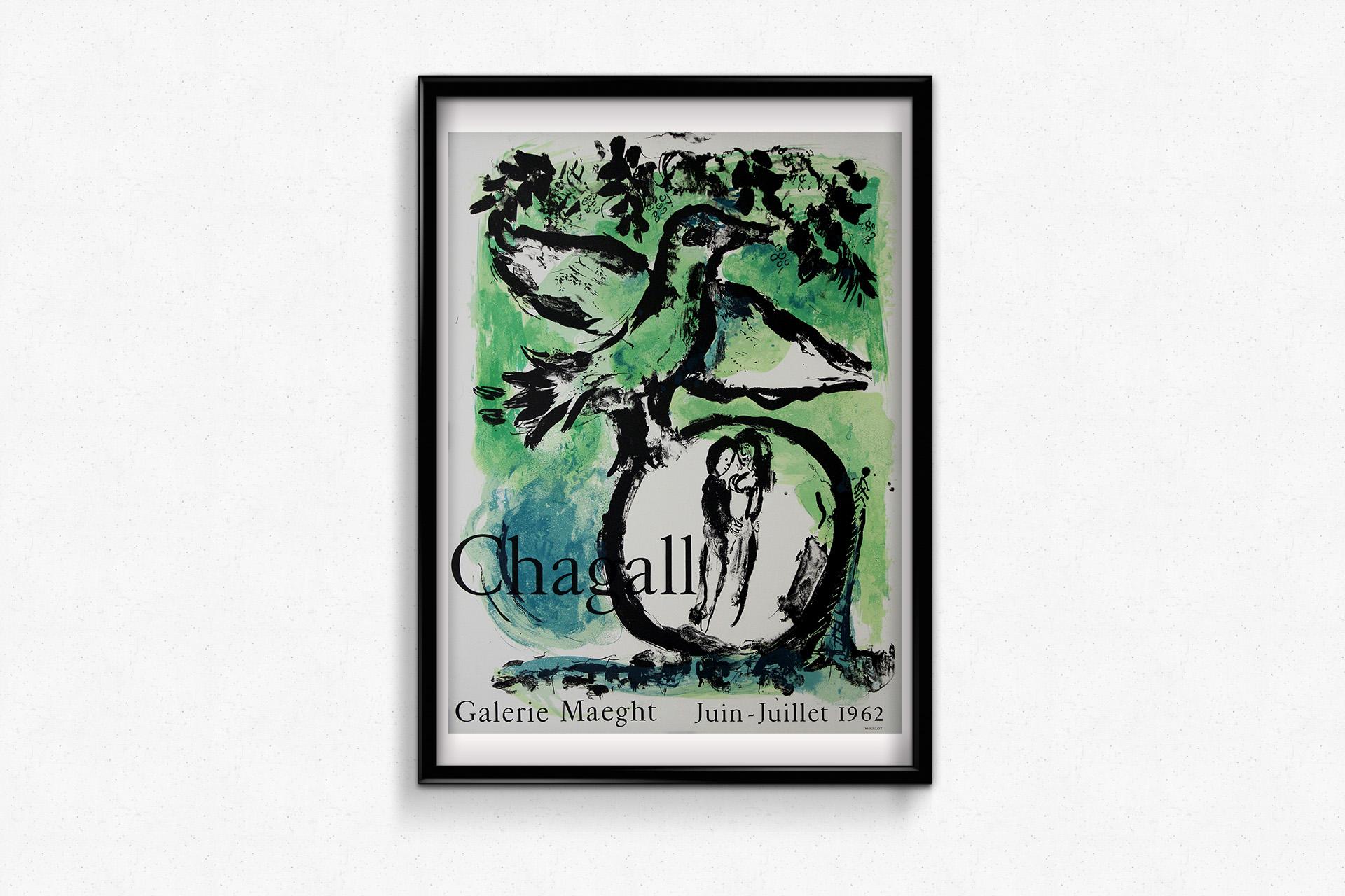 Original 1962 lithographic poster by Marc Chagall - L’Oiseau Vert - Mourlot For Sale 1