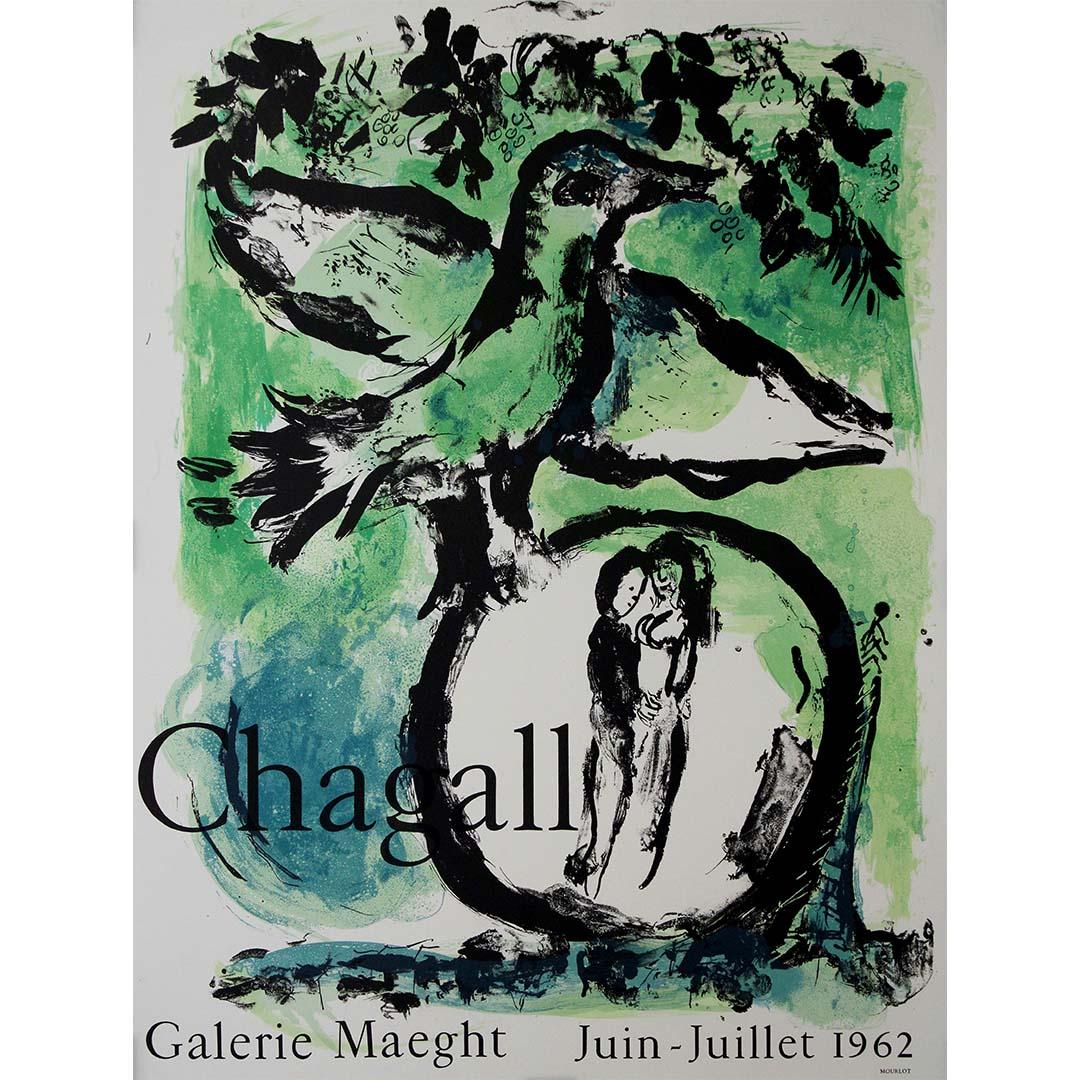 Original 1962 lithographic poster by Marc Chagall - L’Oiseau Vert - Mourlot