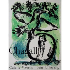 Affiche lithographique originale de 1962 de Marc Chagall - L'Oiseau Vert - Mourlot