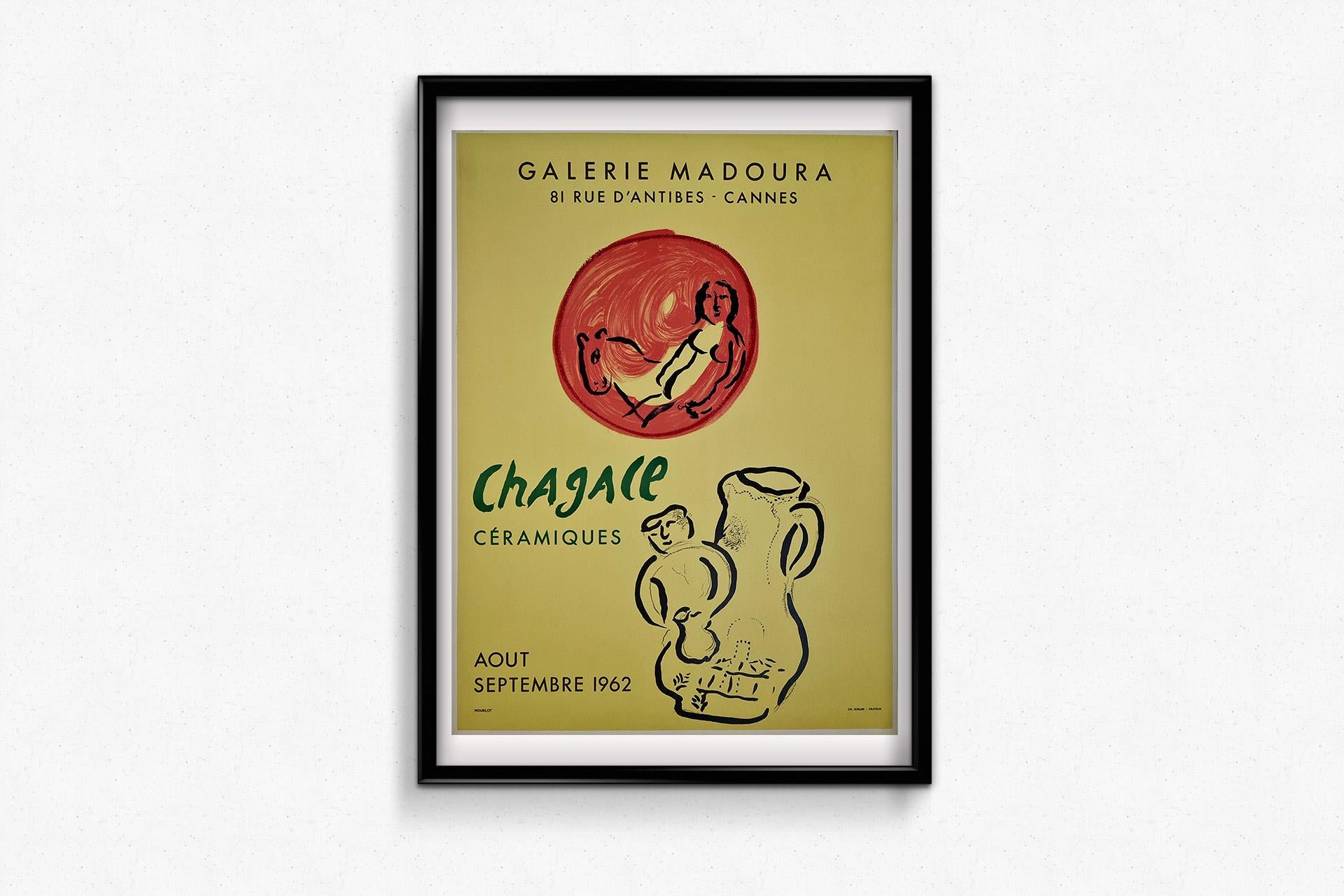 Affiche originale de 1962 de Marc Chagall - Exposition de céramiques à la Galerie Madoura en vente 3
