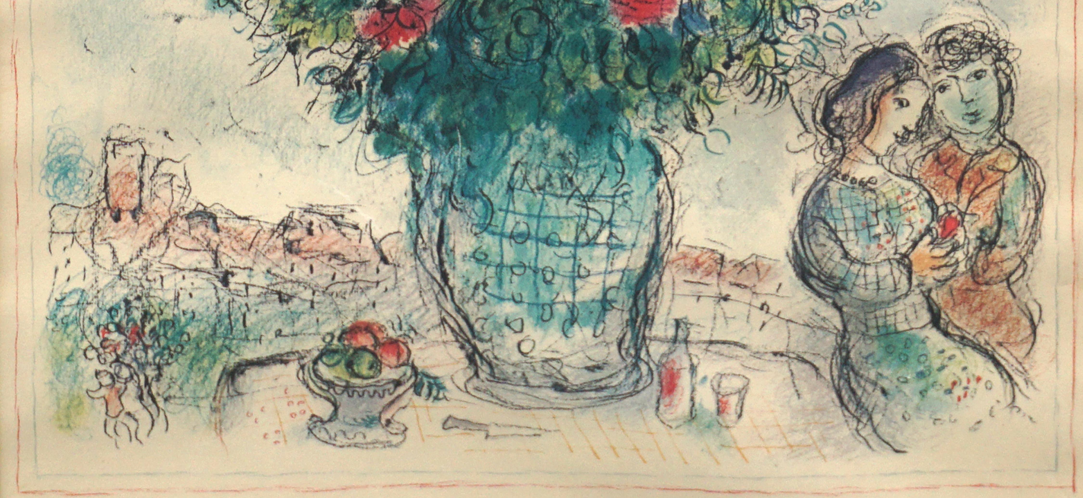 Wonderful vivid offset lithographic exhibition poster of Marc Chagall's exhibit at the Ceret, Musee D'art Moderne in September 1978 published by Imprimerie Moderne du Lion, Paris. Condition: Good--Some age toning and rippling to paper. Presented
